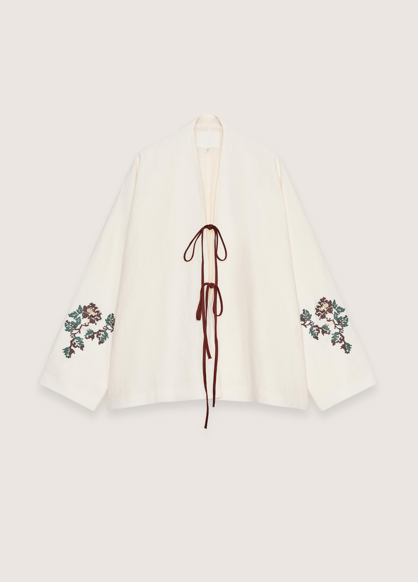 Kimono court femme lin motif pivoine beige – Apolline