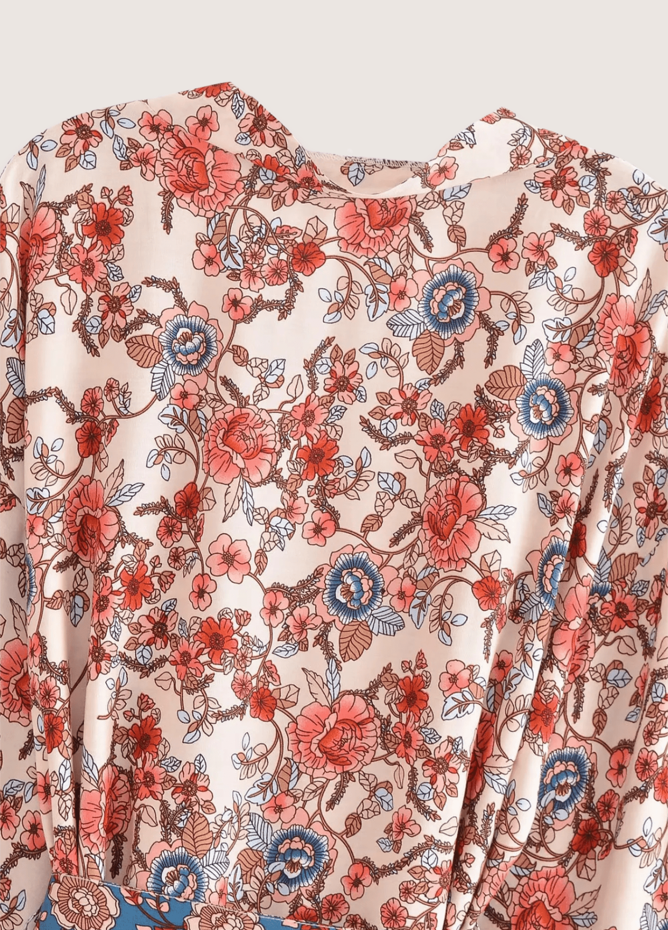 Kimono court femme motif pivoine abricot