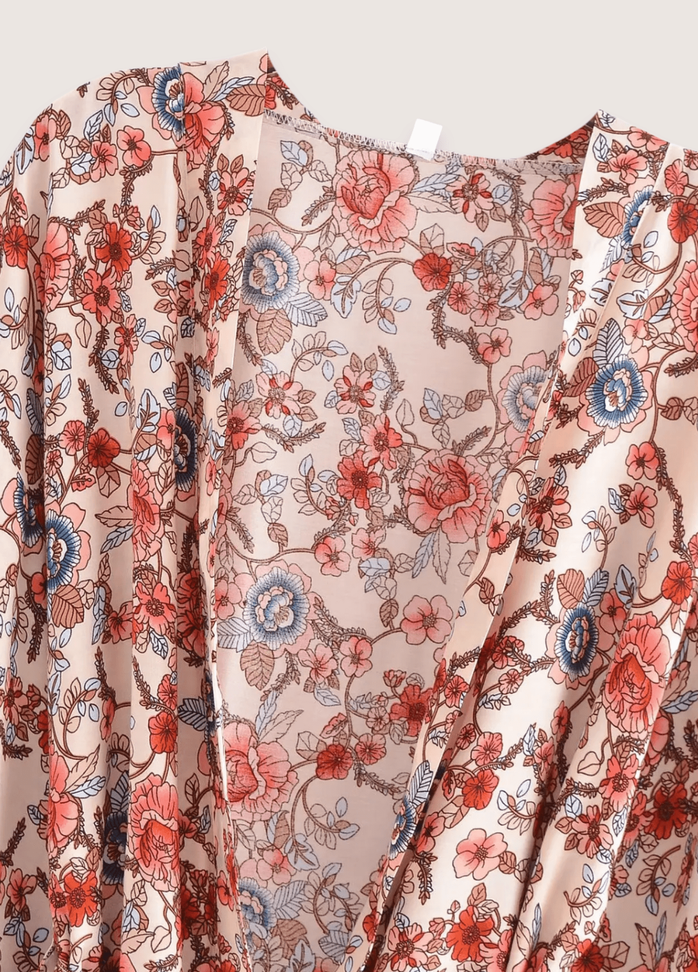 Kimono court femme motif pivoine abricot