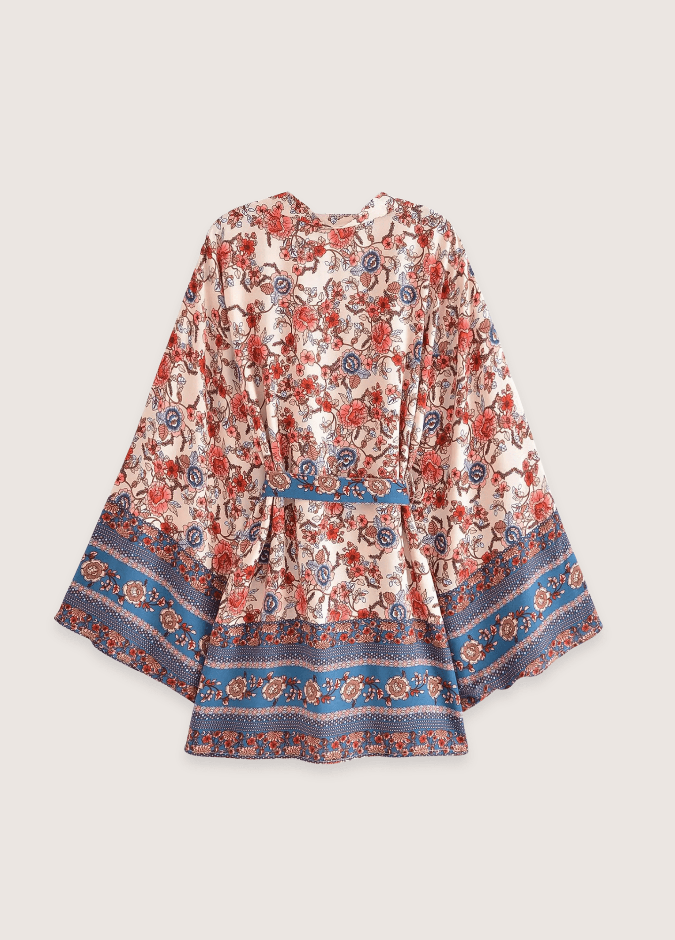 Kimono court femme motif pivoine abricot