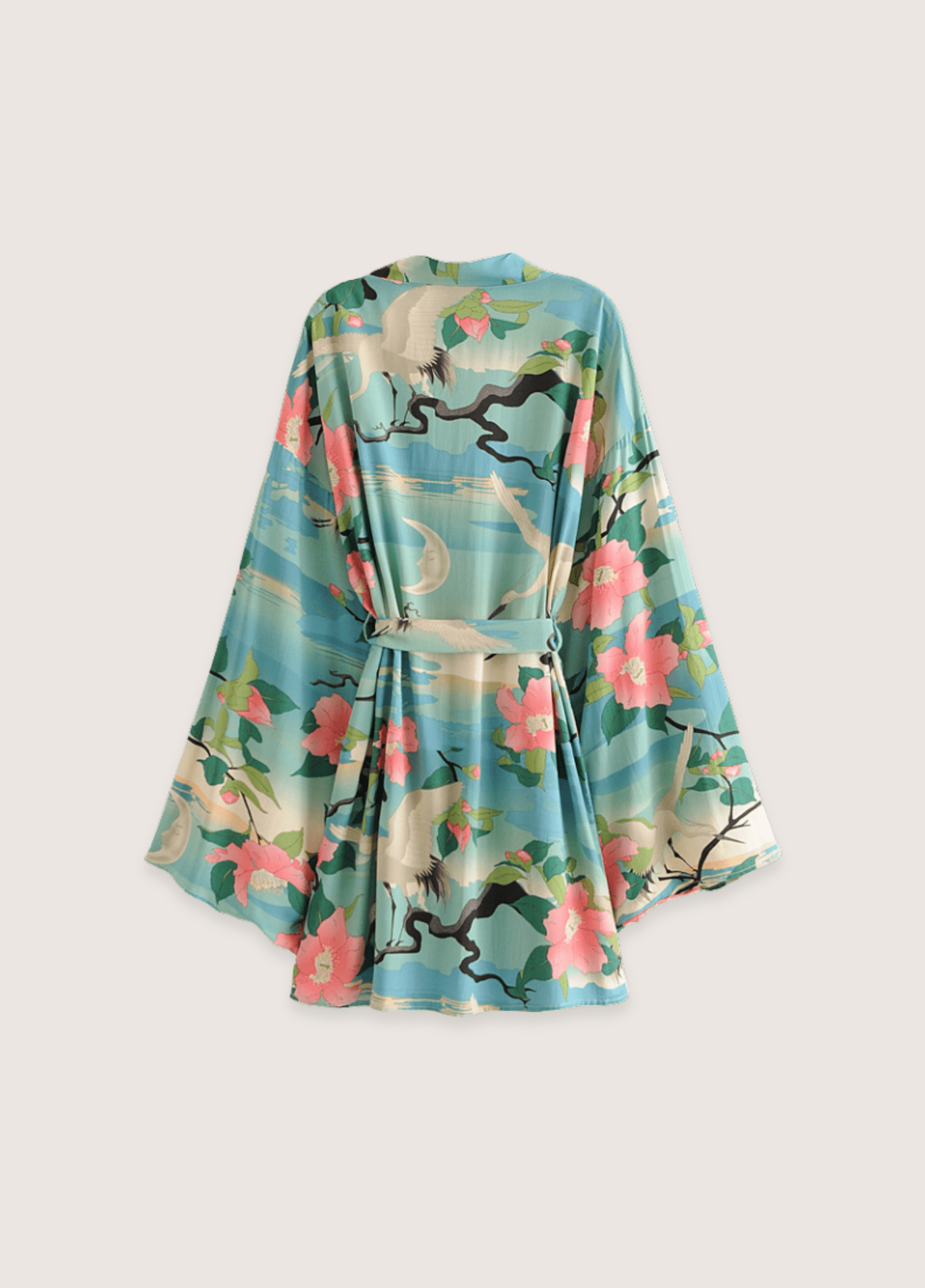 Kimono court femme motif grue vert – Évasion Tropicale