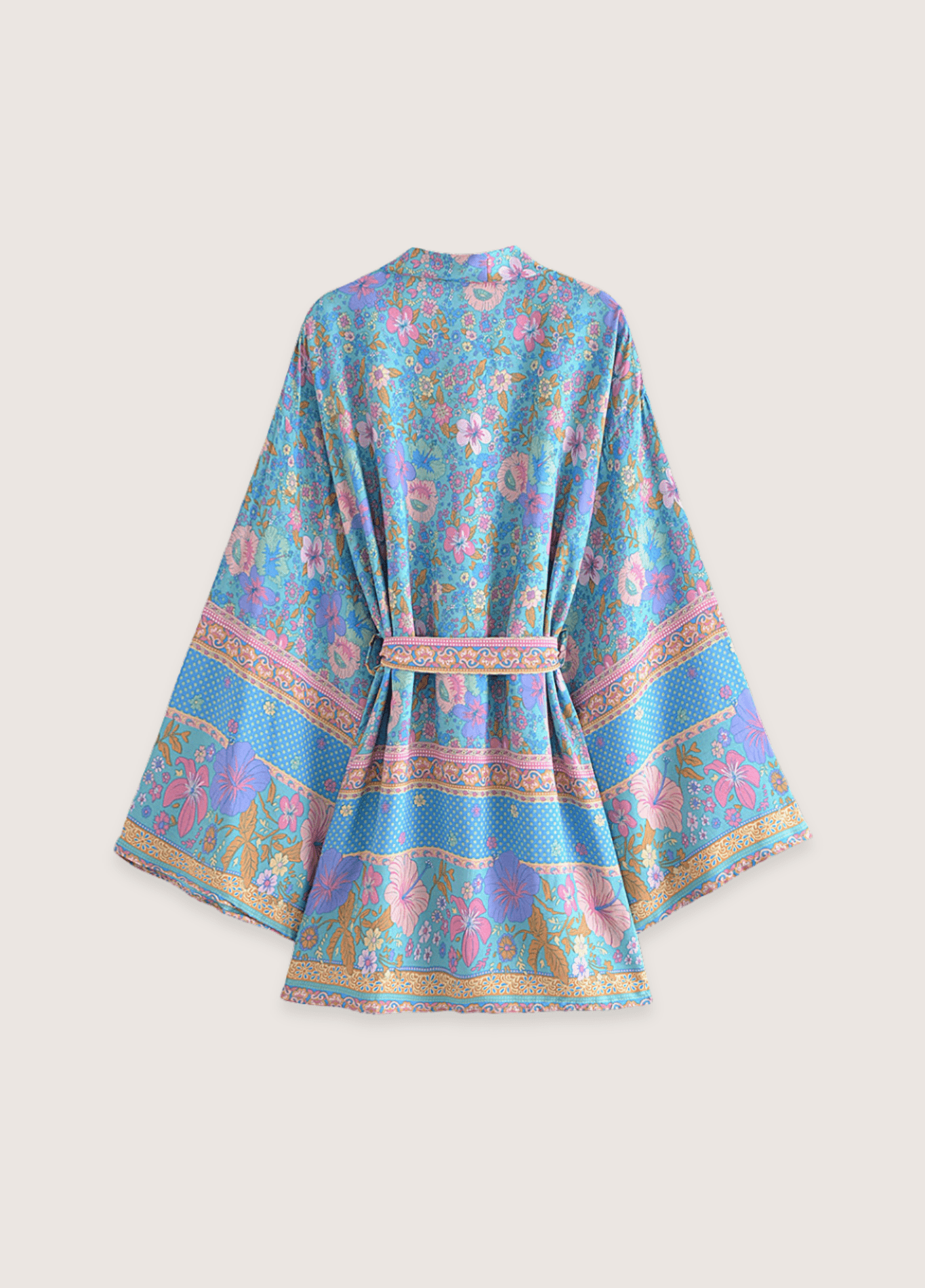 Kimono court femme coton floral bleu