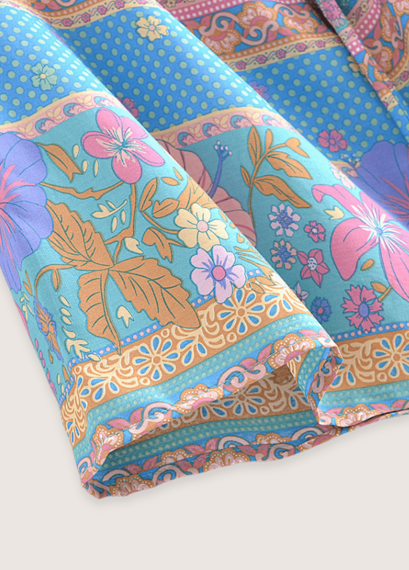 Kimono court femme coton floral bleu