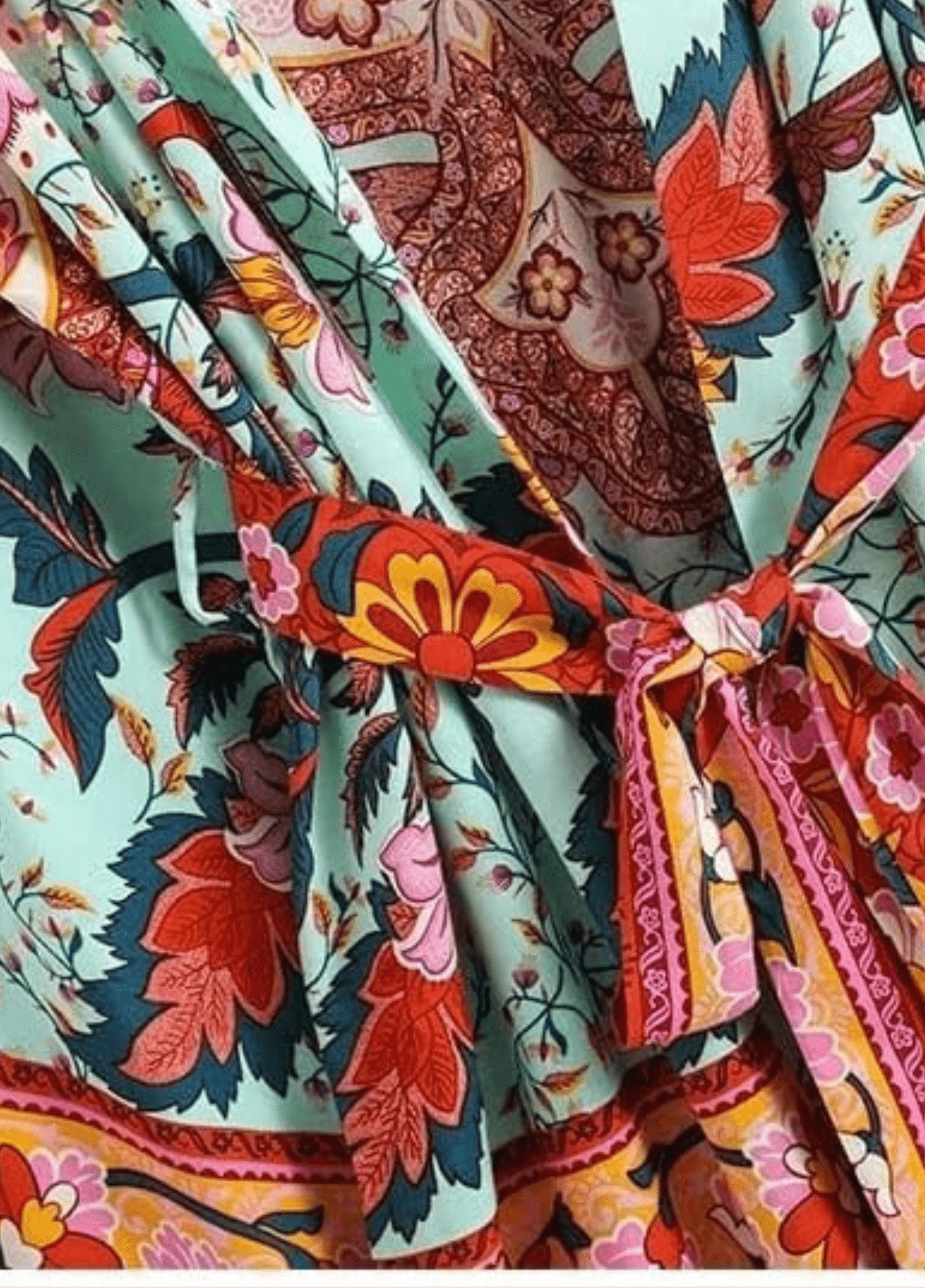Kimono court femme coton floral bleu/rose