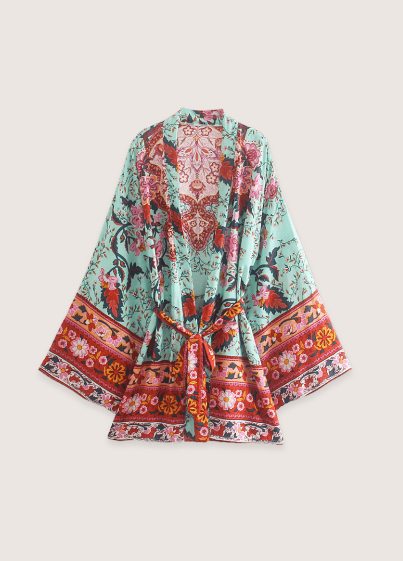 Kimono court femme coton floral bleu/rose