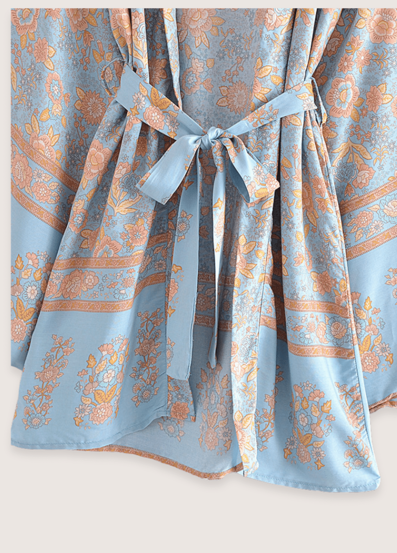 Kimono court femme coton floral bleu-gris