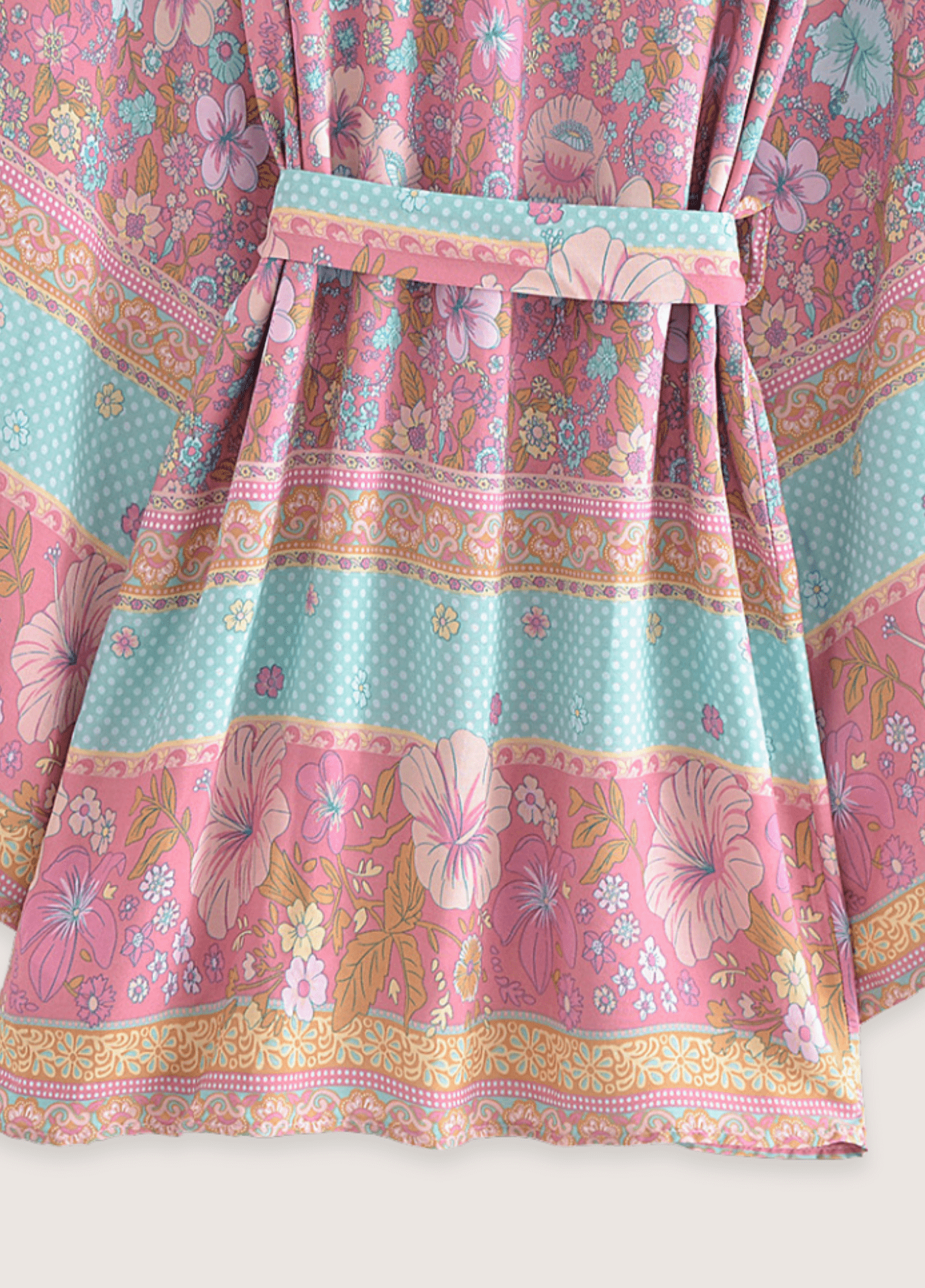 Kimono court femme coton floral rose