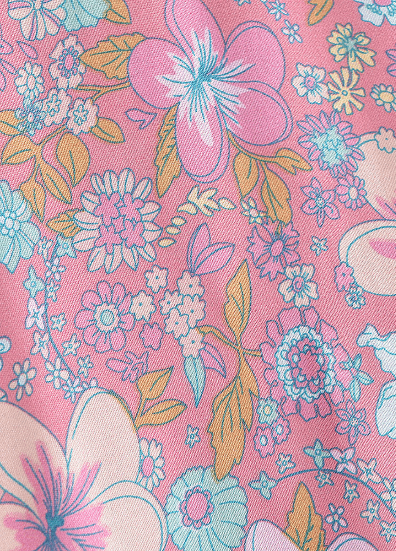 Kimono court femme coton floral rose