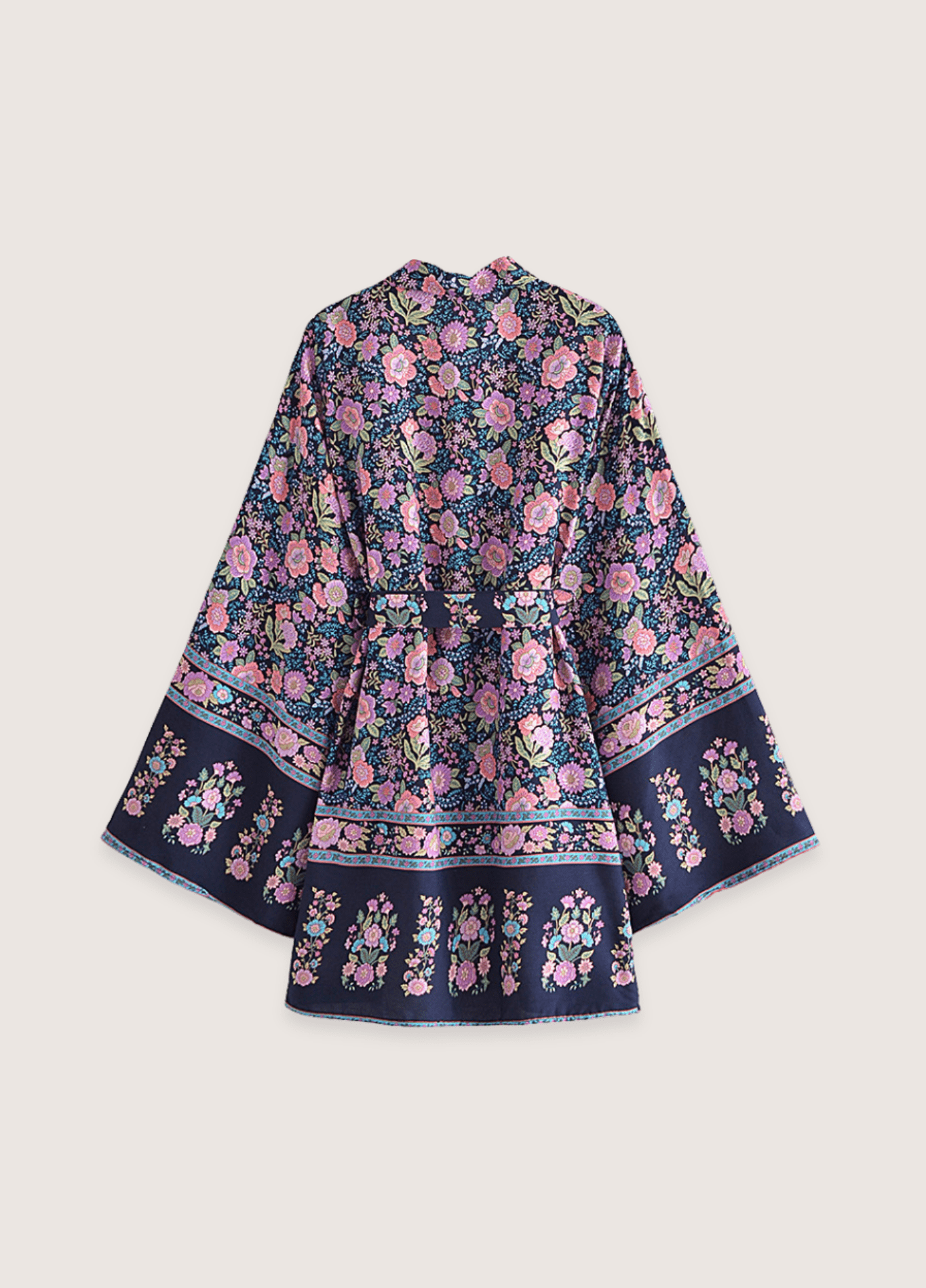 Kimono court femme coton floral bleu (bleu nuit)