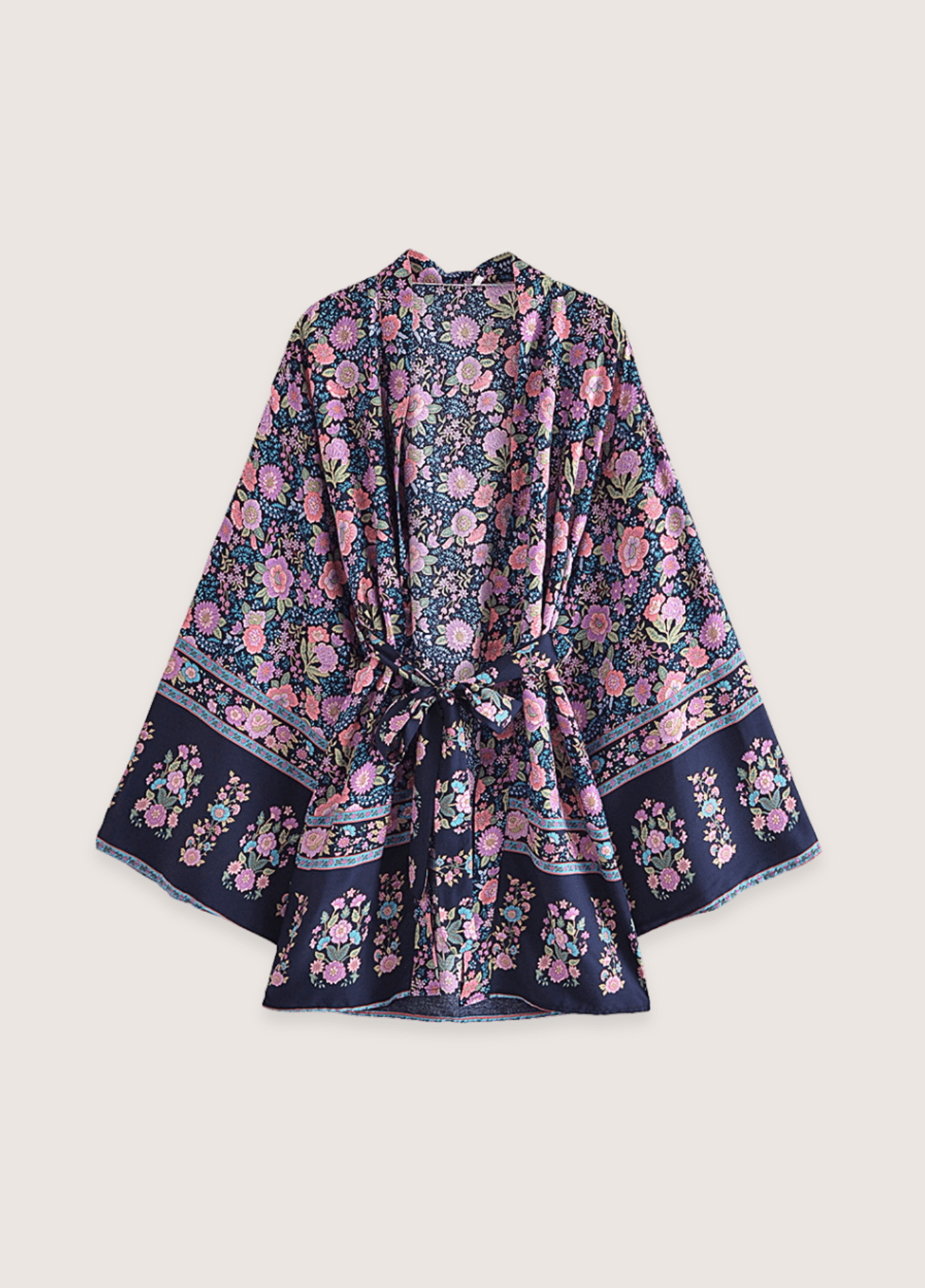 Kimono court femme coton floral bleu (bleu nuit)