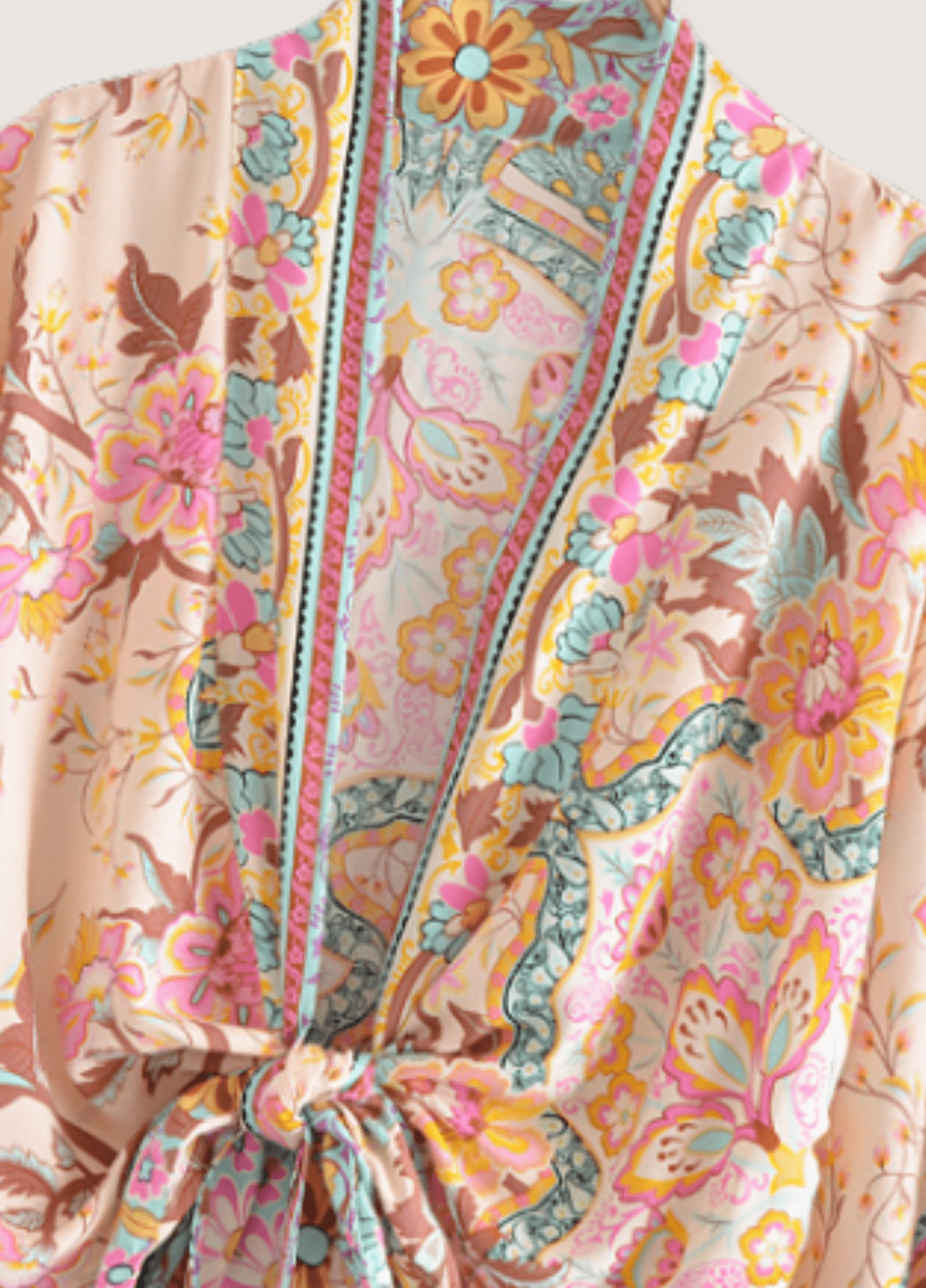 Kimono court femme coton floral rose/fleuri