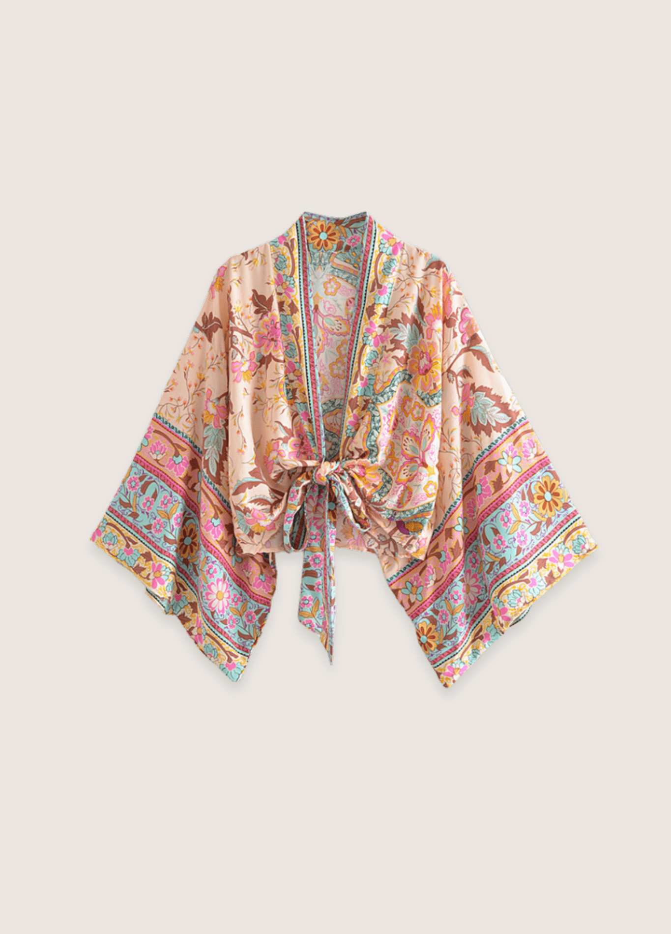 Kimono court femme coton floral rose/fleuri