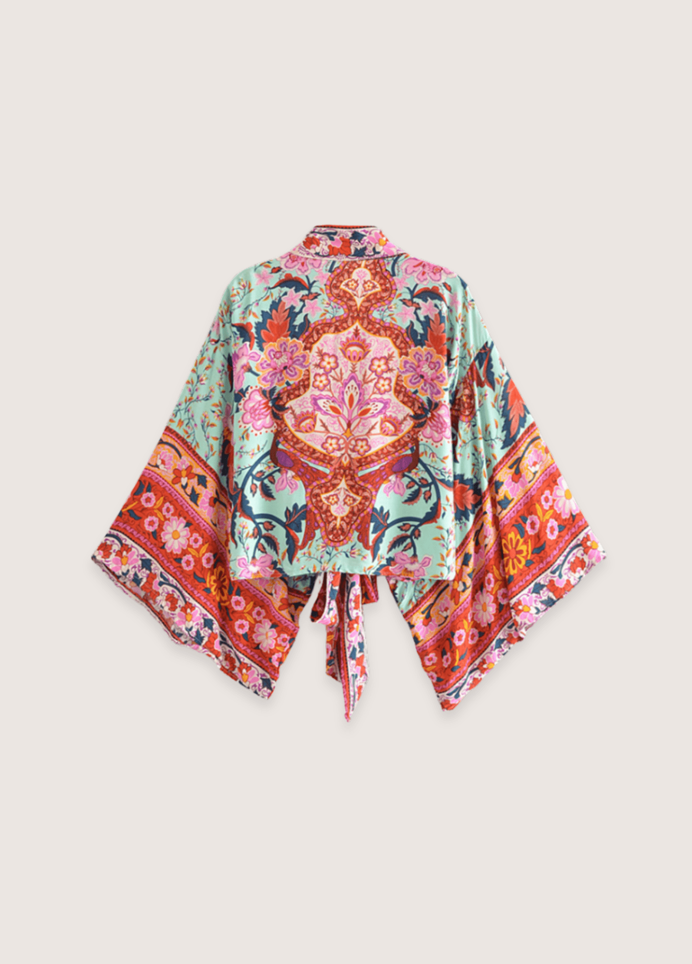 Kimono court femme coton floral vert