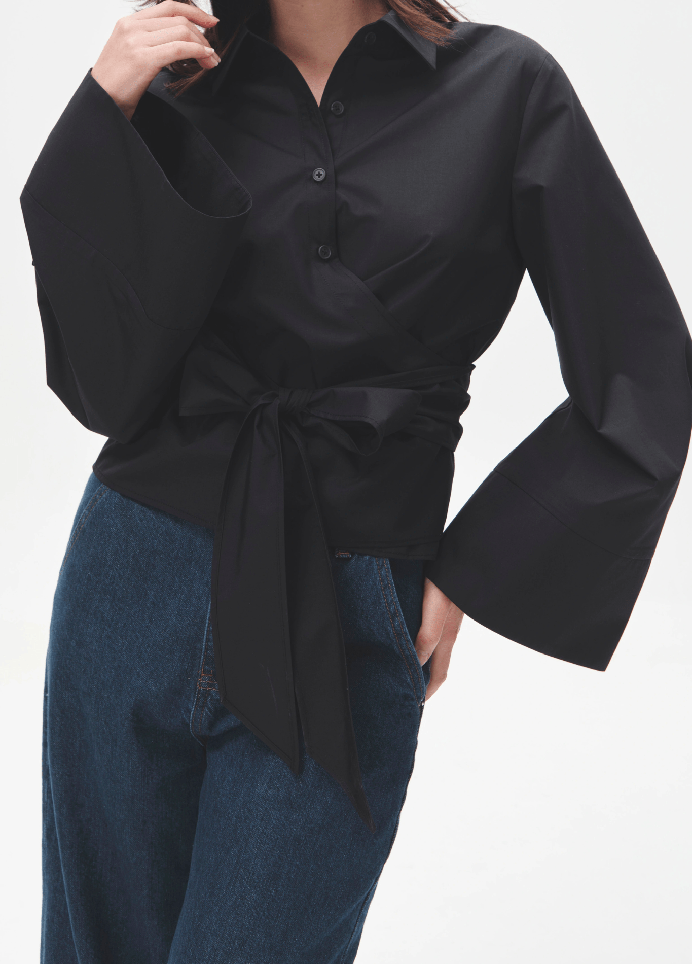 Kimono court femme satiné uni noir – Cache-coeur