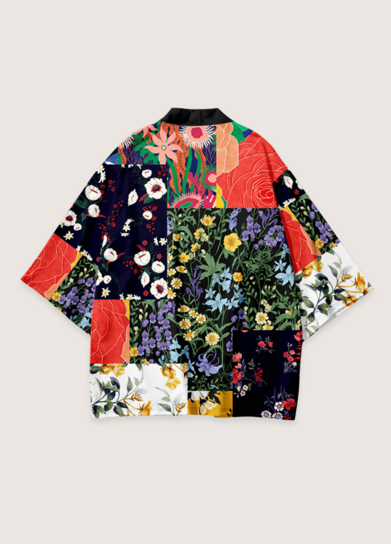 Kimono mixte floral noir – Patchwork Floral