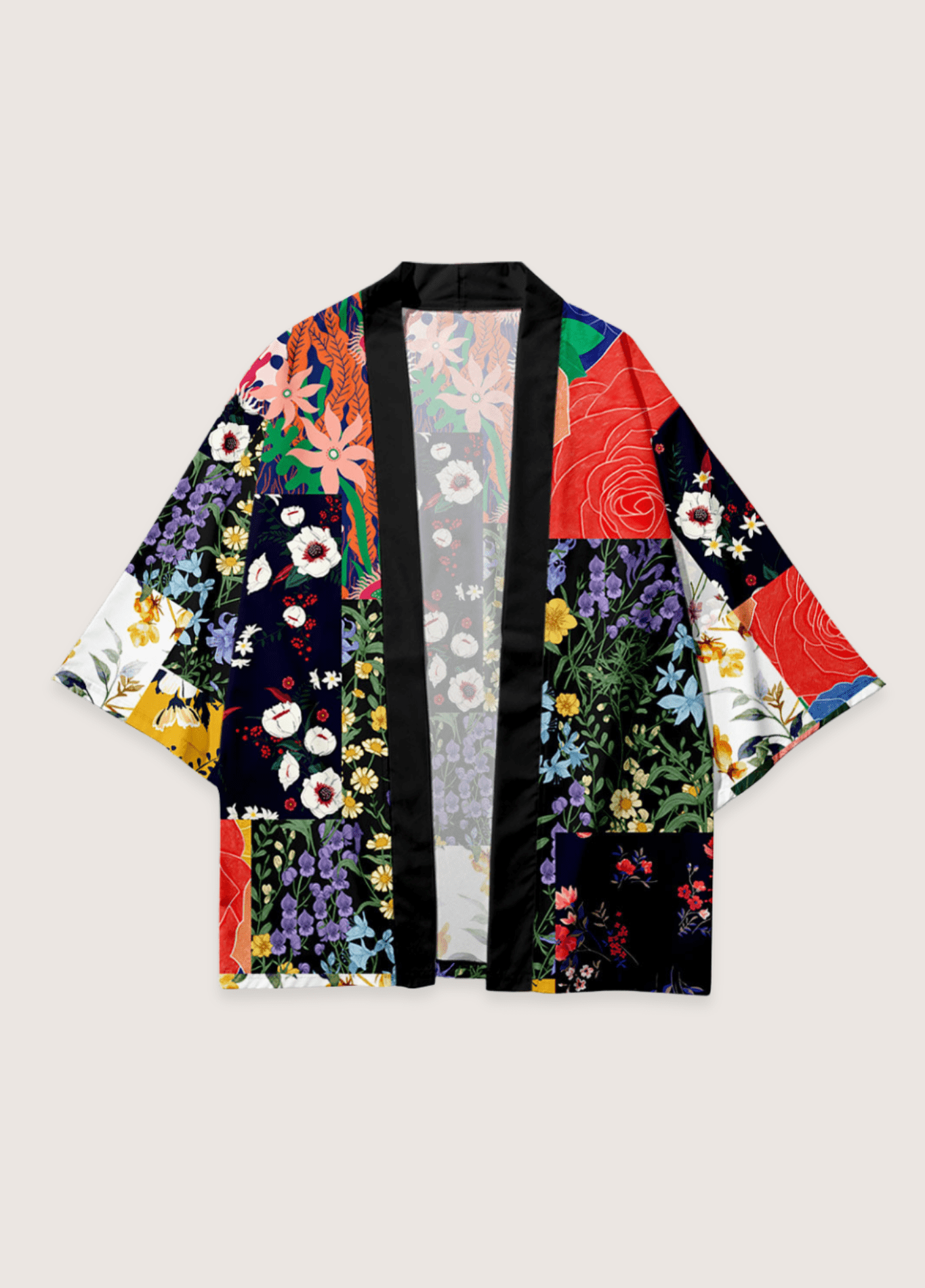 Kimono mixte floral noir – Patchwork Floral