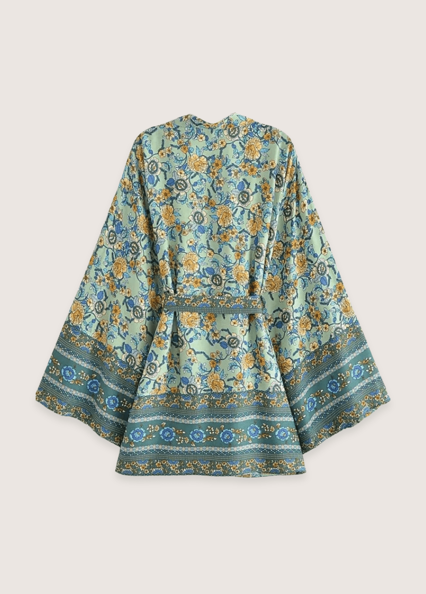Kimono court femme motif pivoine vert – Azur Bohème