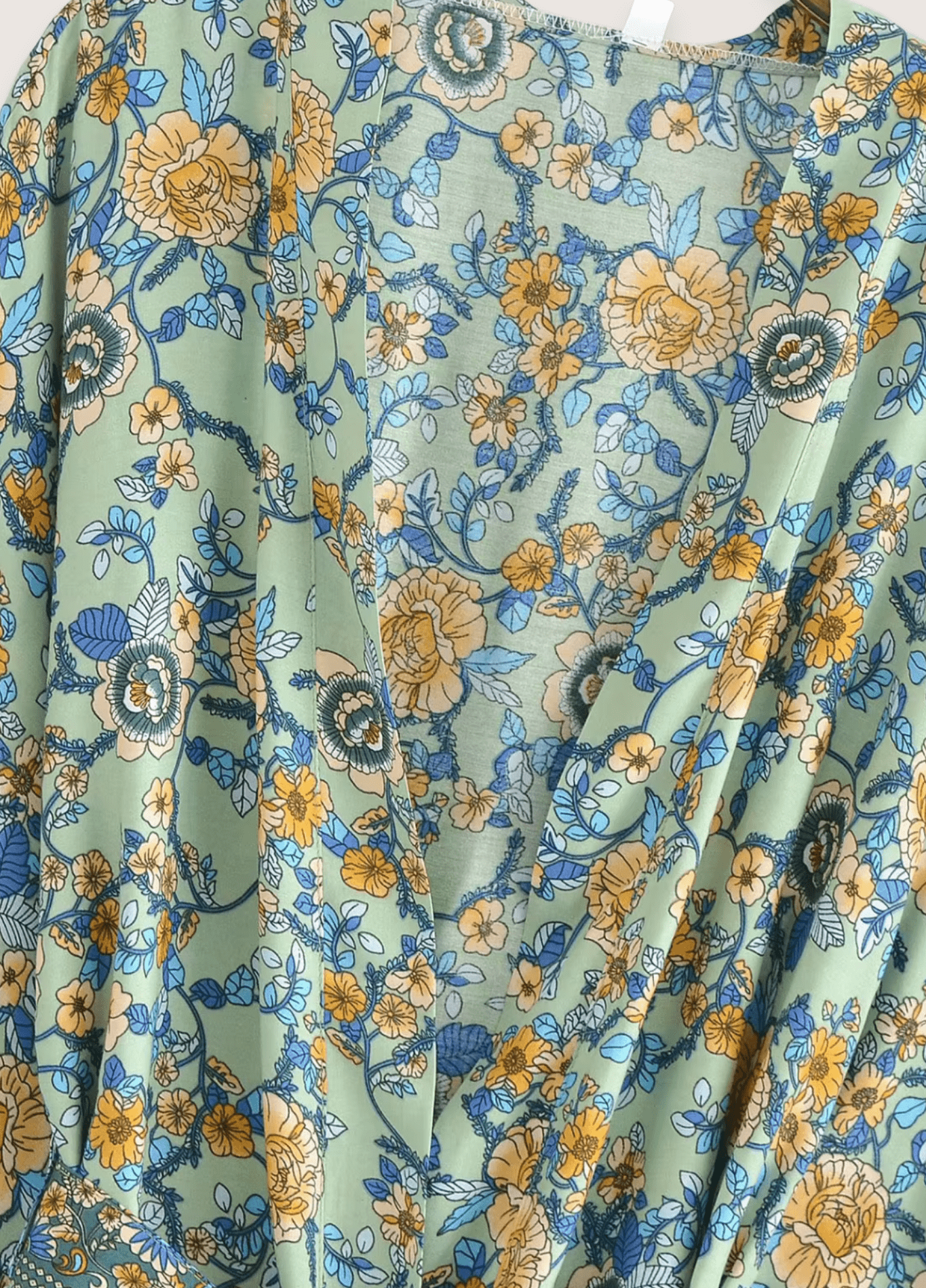 Kimono court femme motif pivoine vert – Azur Bohème