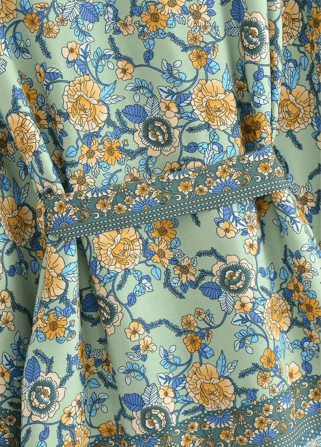 Kimono court femme motif pivoine vert – Azur Bohème
