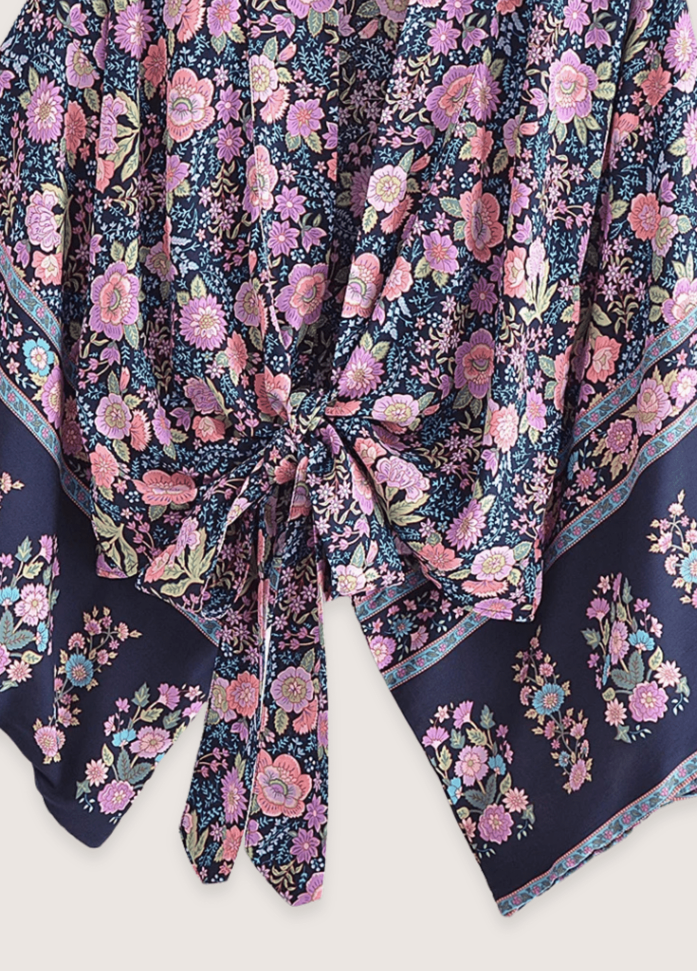 Kimono court femme floral bleu