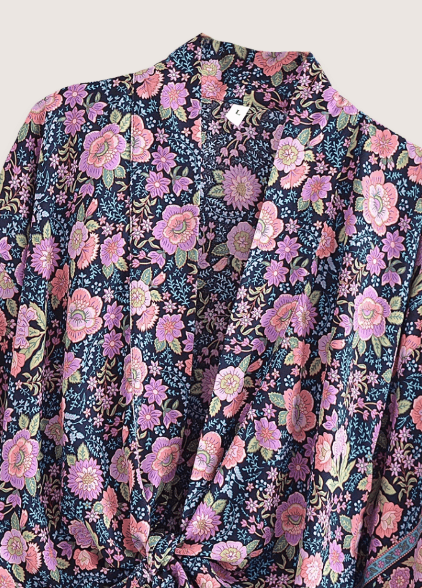 Kimono court femme floral bleu