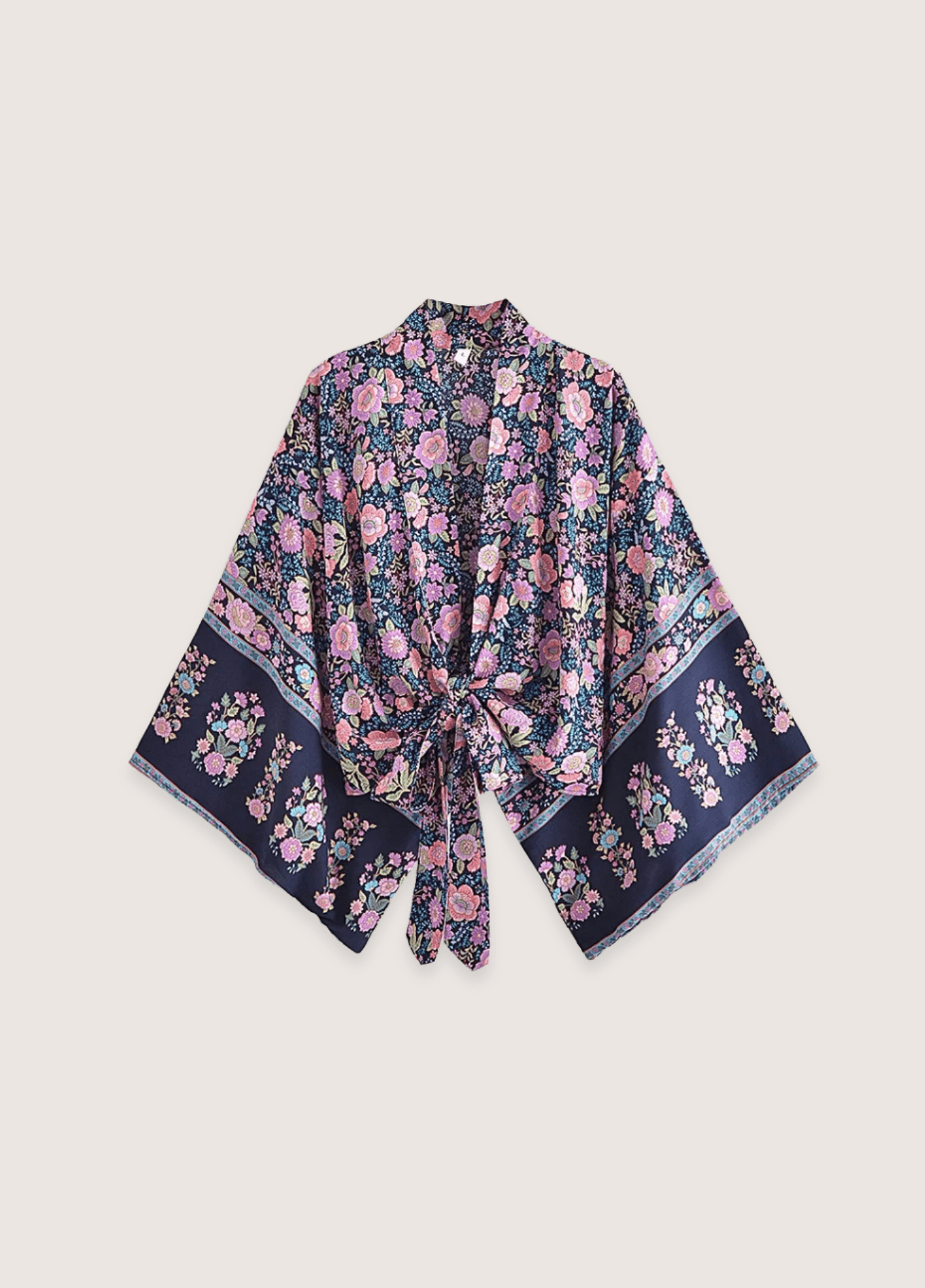 Kimono court femme floral bleu