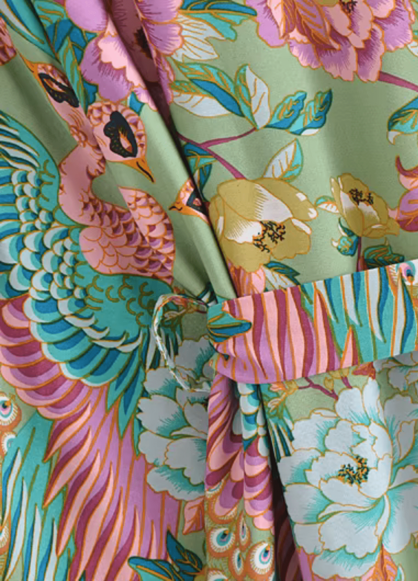 Kimono court femme coton motif chrysanthème pistache