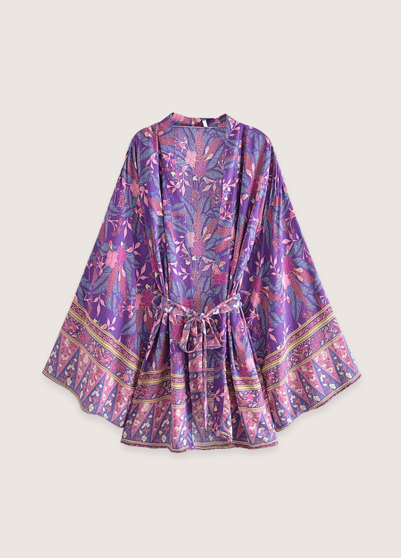 Kimono court femme viscose floral violet (plage)