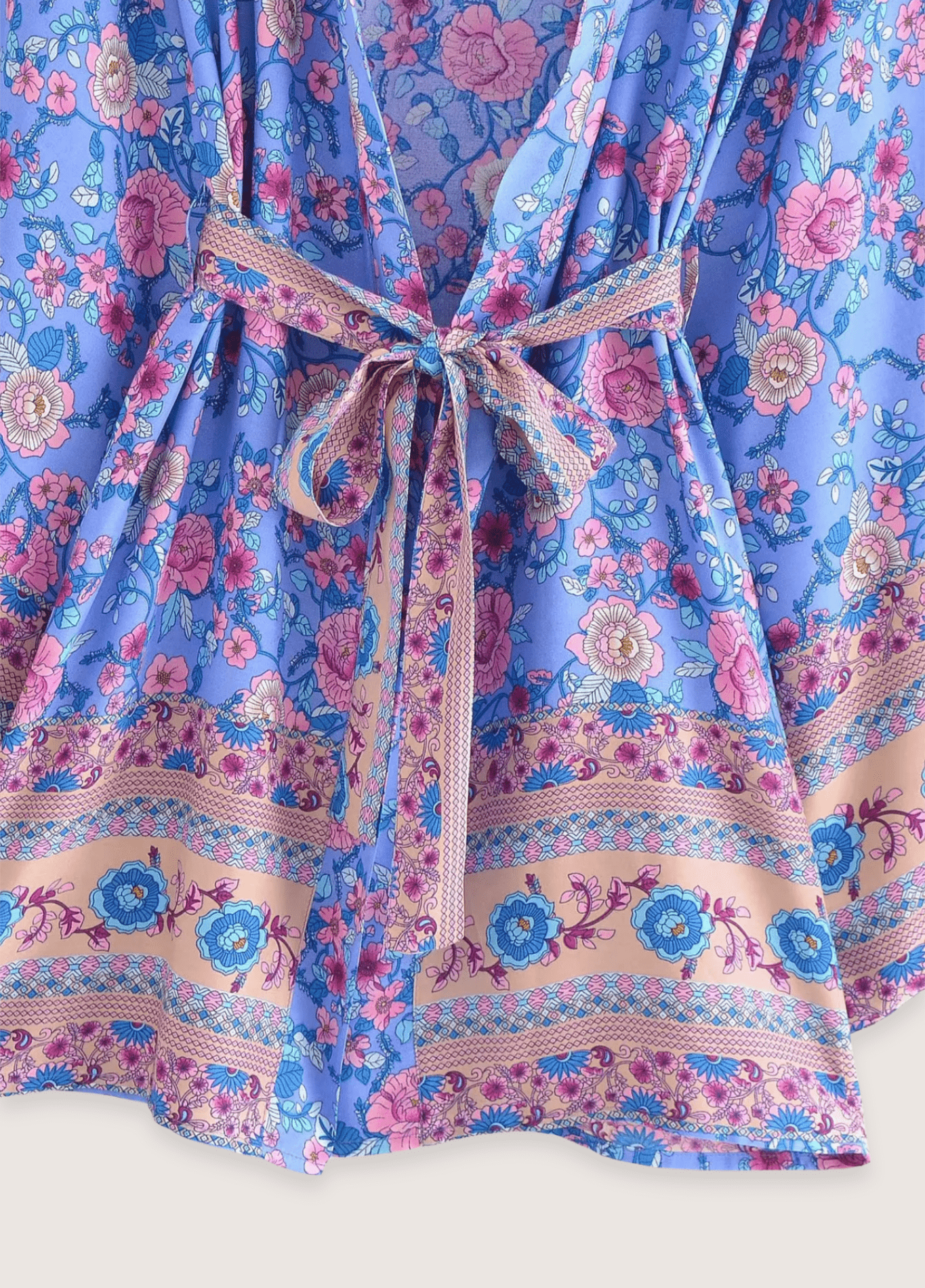 Kimono court femme floral bleu – Violette d'Été