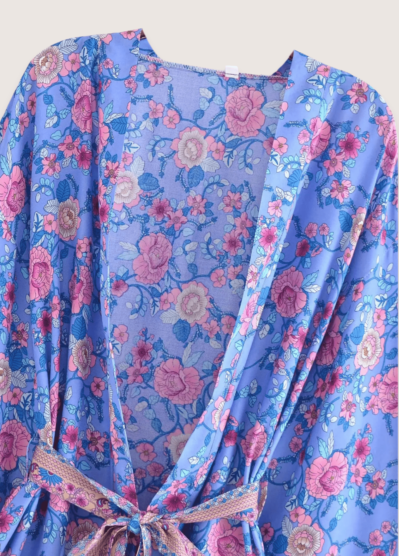 Kimono court femme floral bleu – Violette d'Été