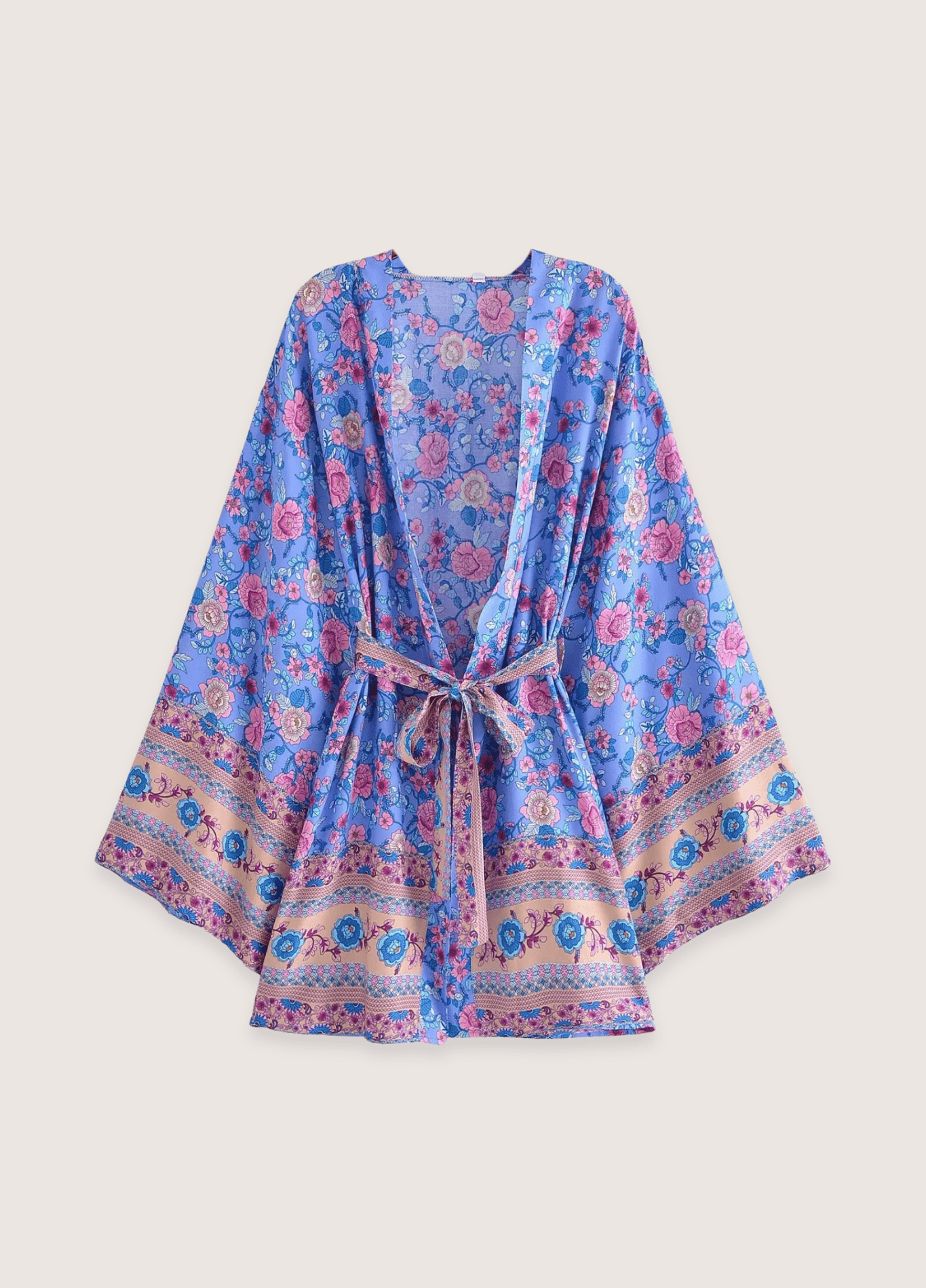 Kimono court femme floral bleu – Violette d'Été