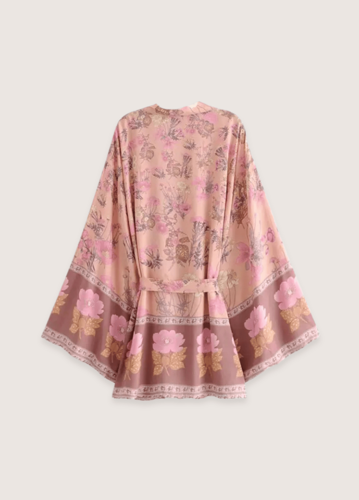 Kimono court femme coton motif pivoine rose – Aura