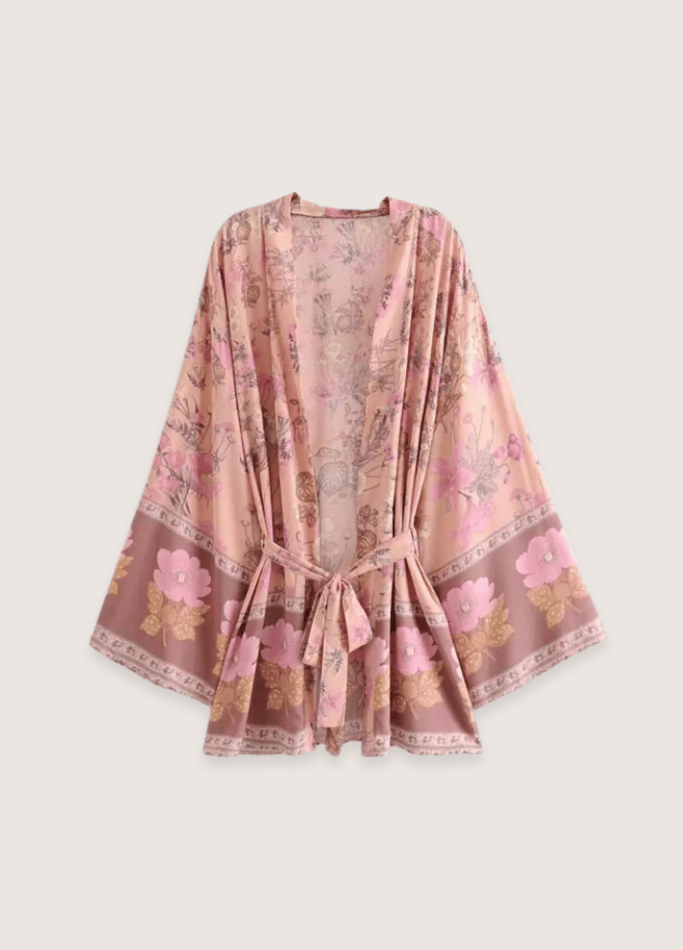 Kimono court femme coton motif pivoine rose – Aura