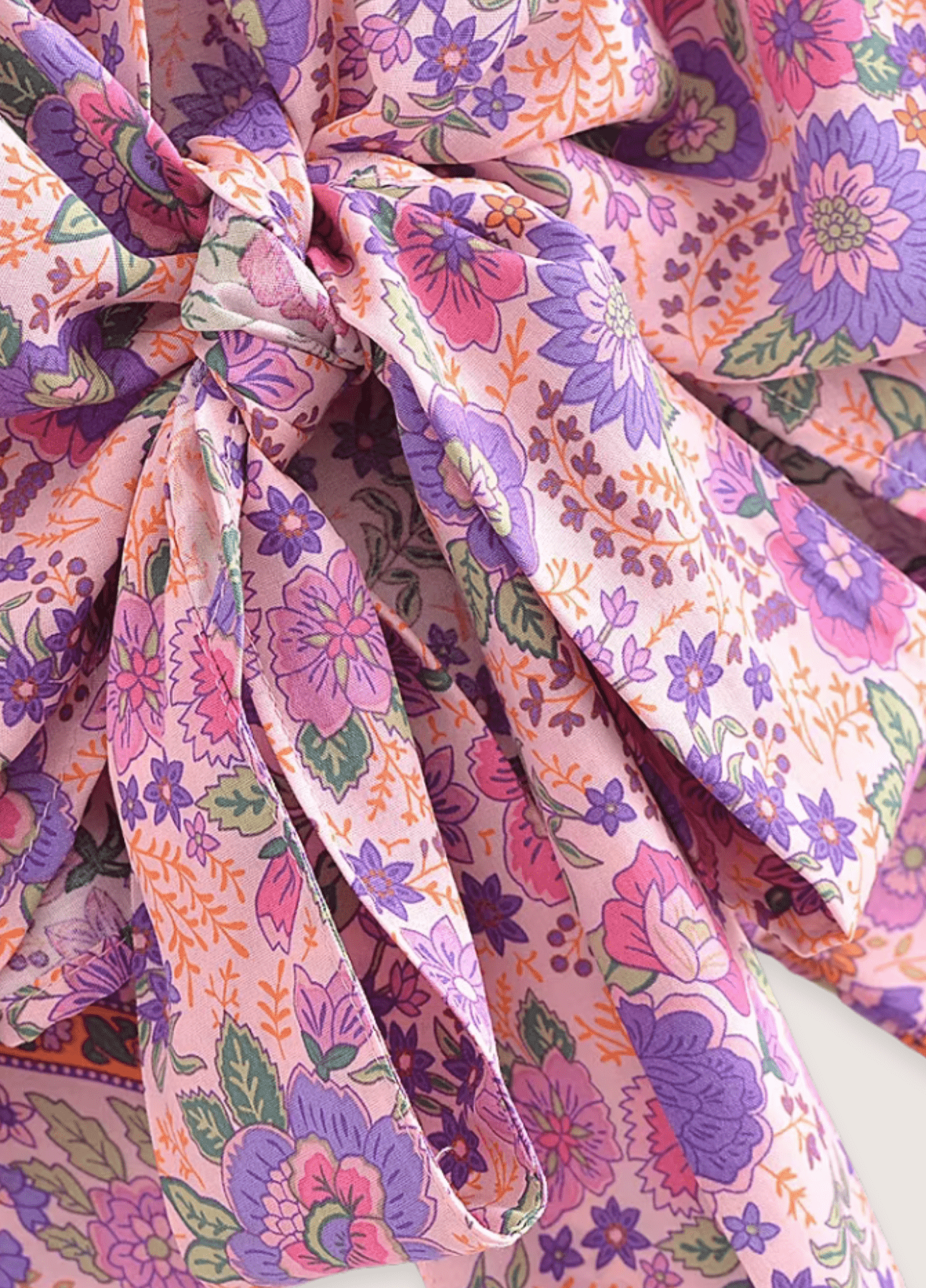 Kimono court femme coton motif pivoine rose