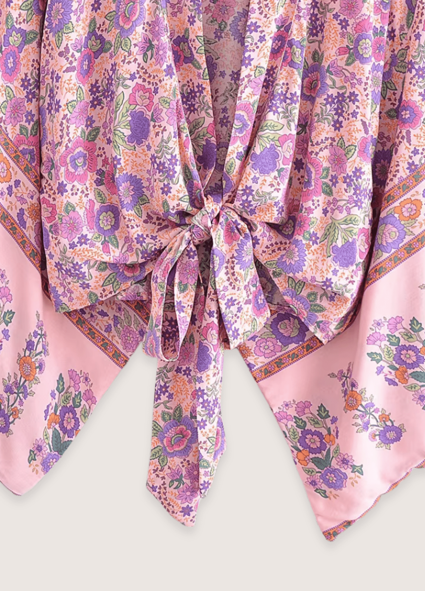 Kimono court femme coton motif pivoine rose