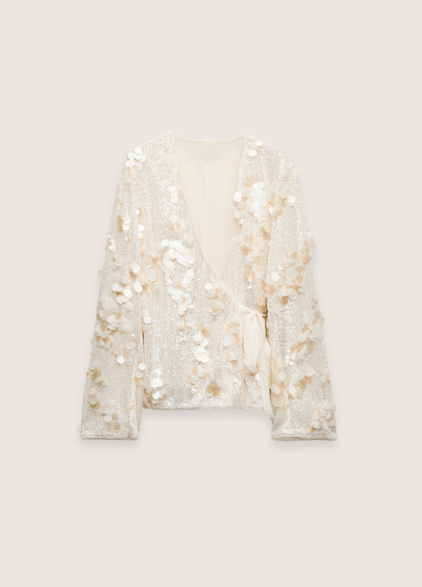 Kimono court femme satiné motif cerisier écru – Hikari