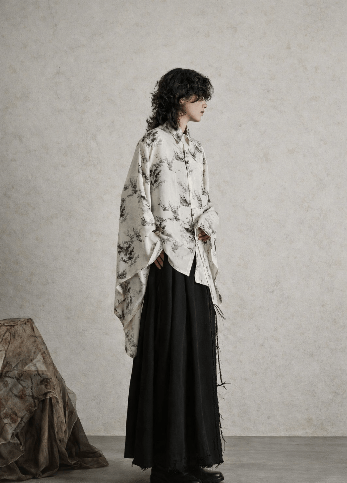 Kimono court femme motif cerisier blanc – Suiboku
