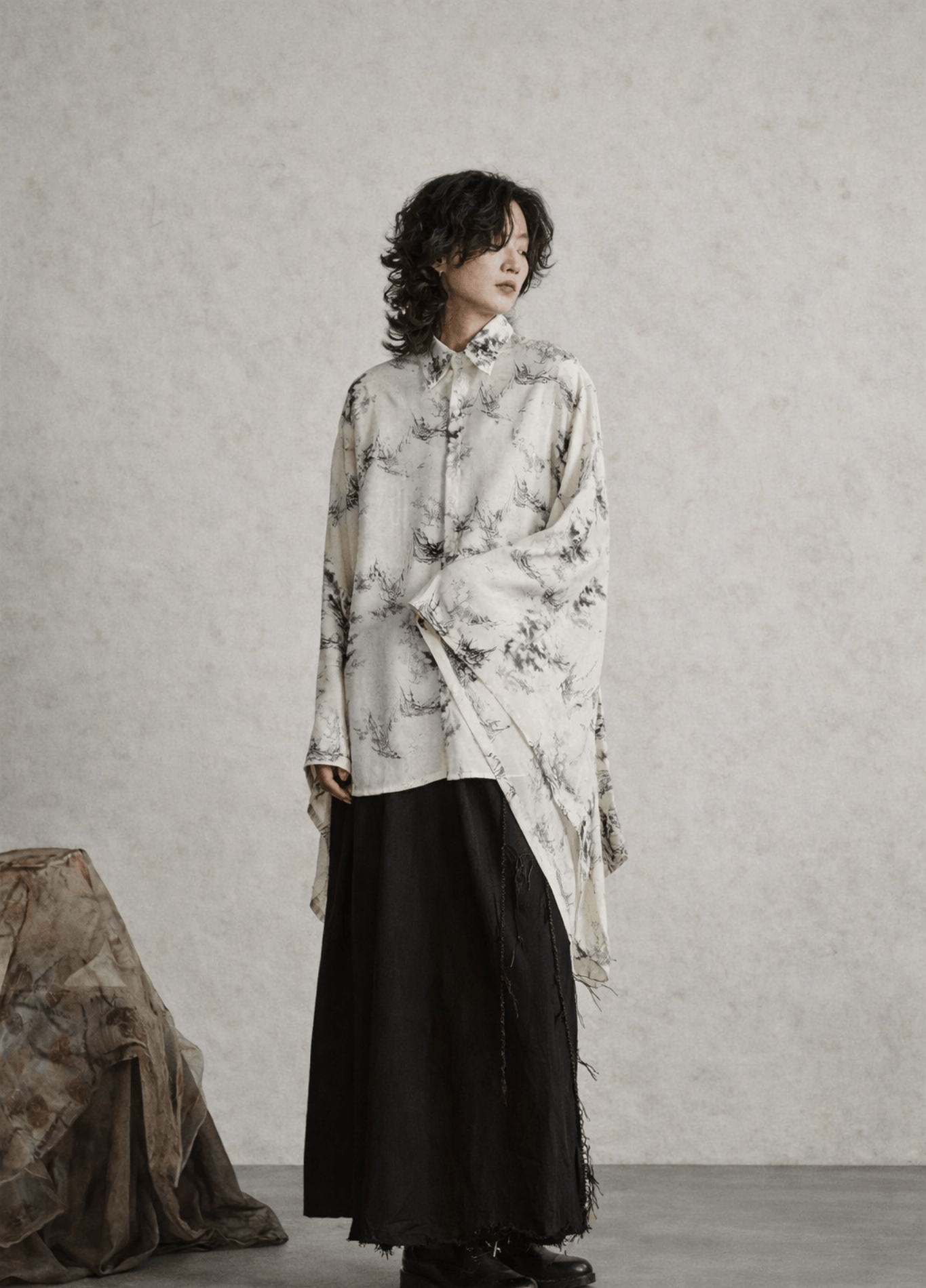 Kimono court femme motif cerisier blanc – Suiboku