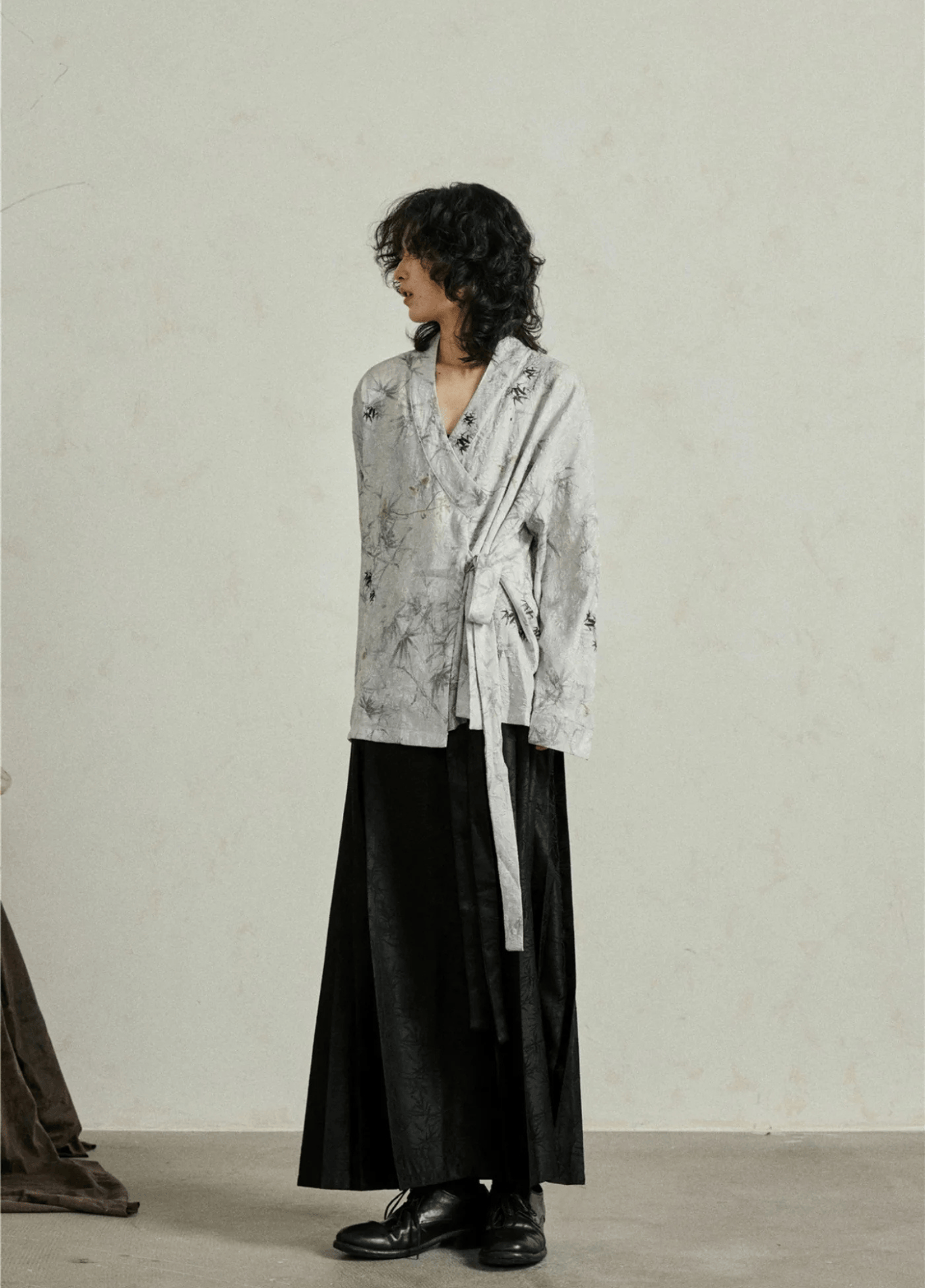 Chemisier kimono court femme jacquard gris perle – Sumi 2.0