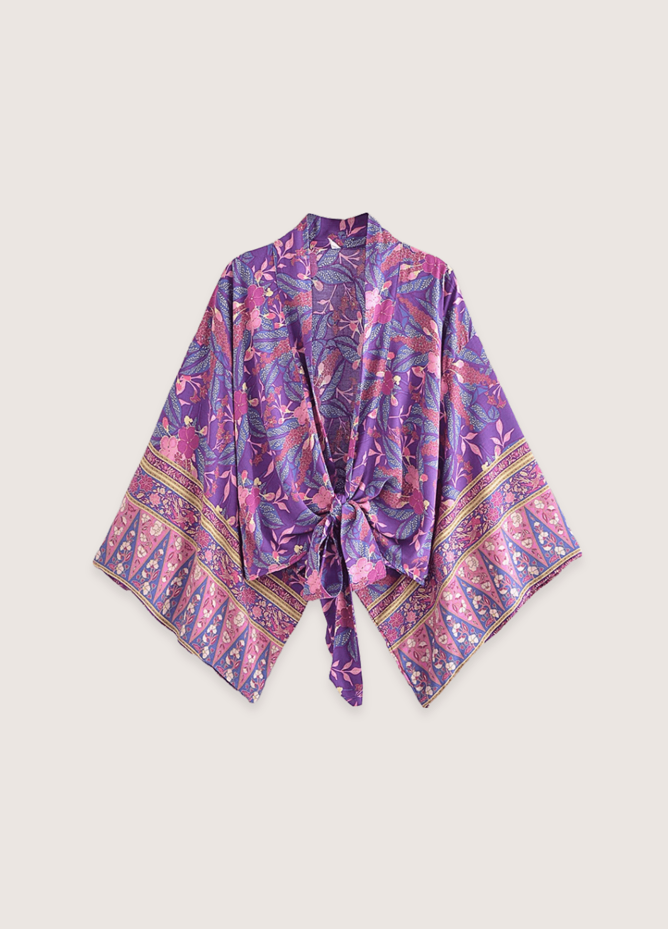 Kimono court femme viscose floral violet