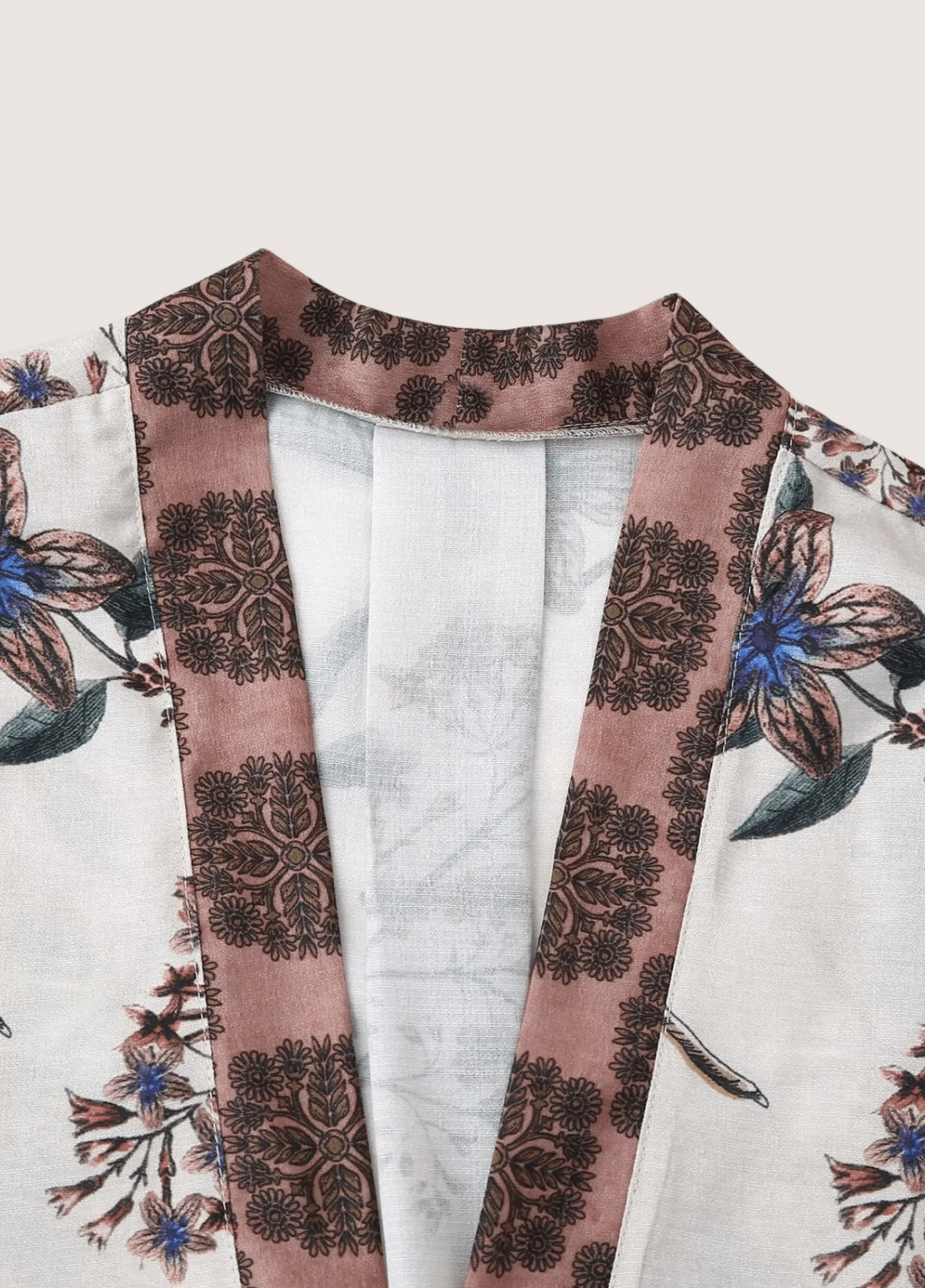 Kimono court femme motif pivoine blanc – Yoko