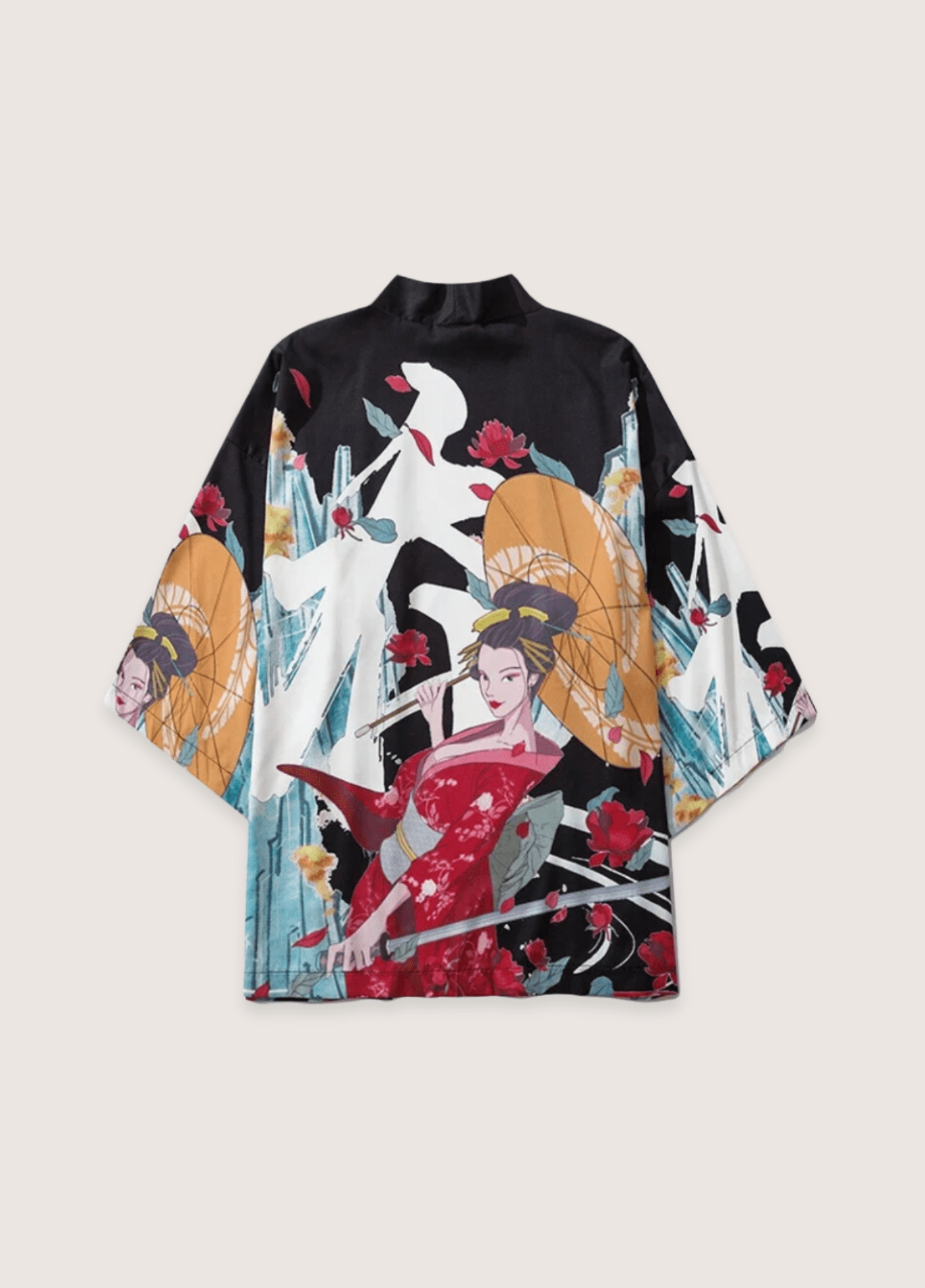 Kimono mixte motif bambou noir