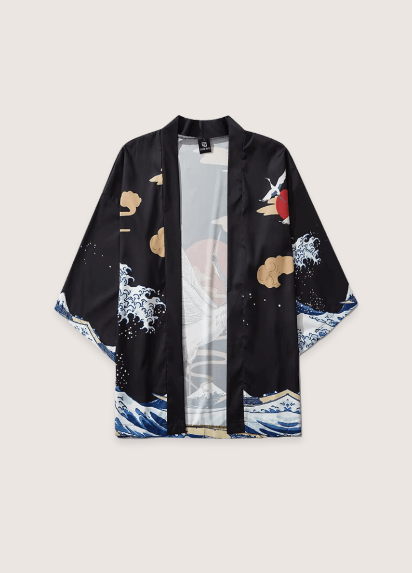 Kimono mixte motif grue noir