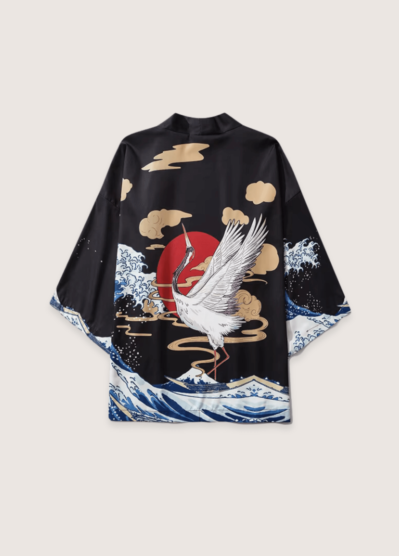Kimono mixte motif grue noir