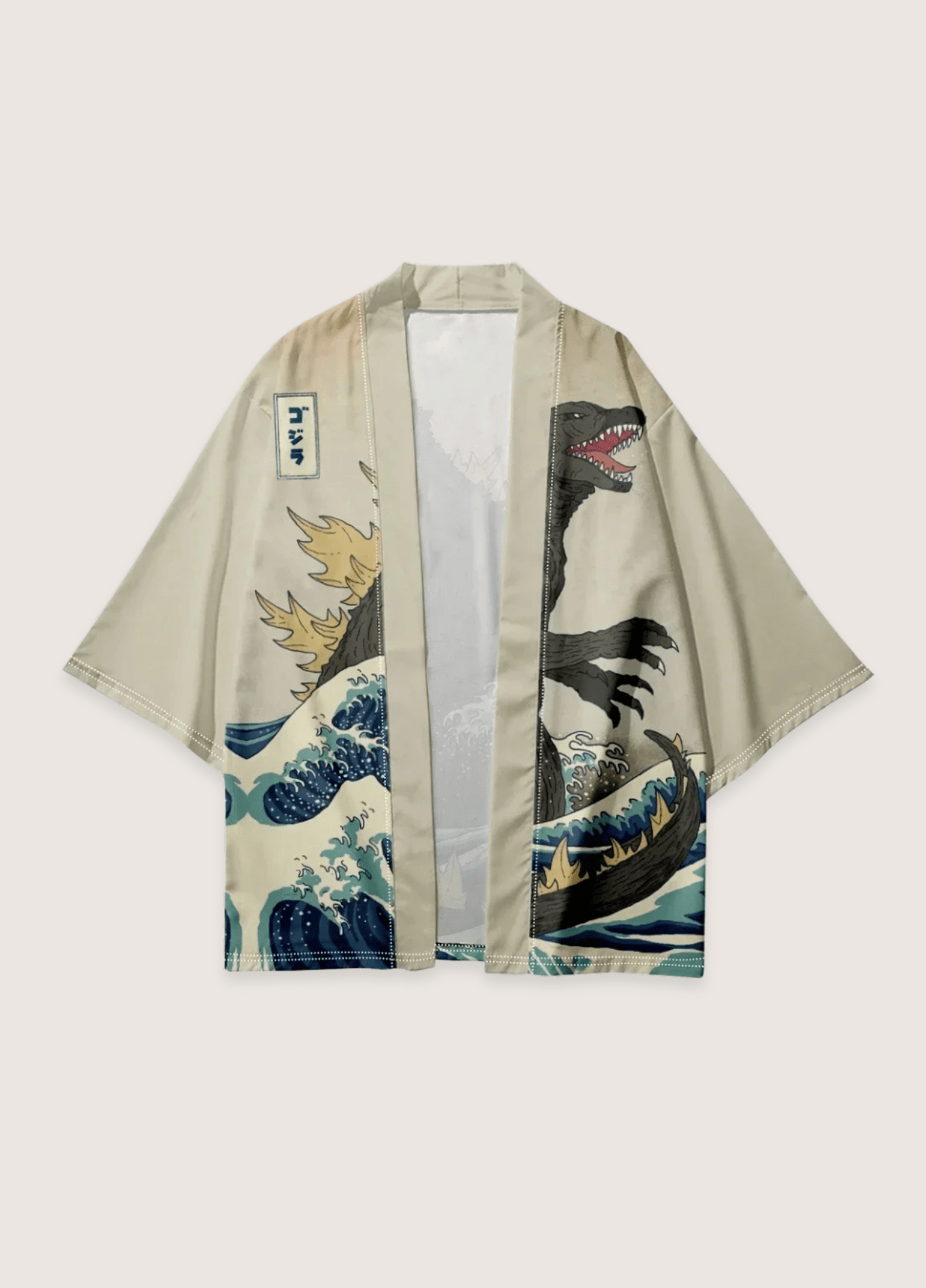 Kimono femme motif vague beige – Kyoryu