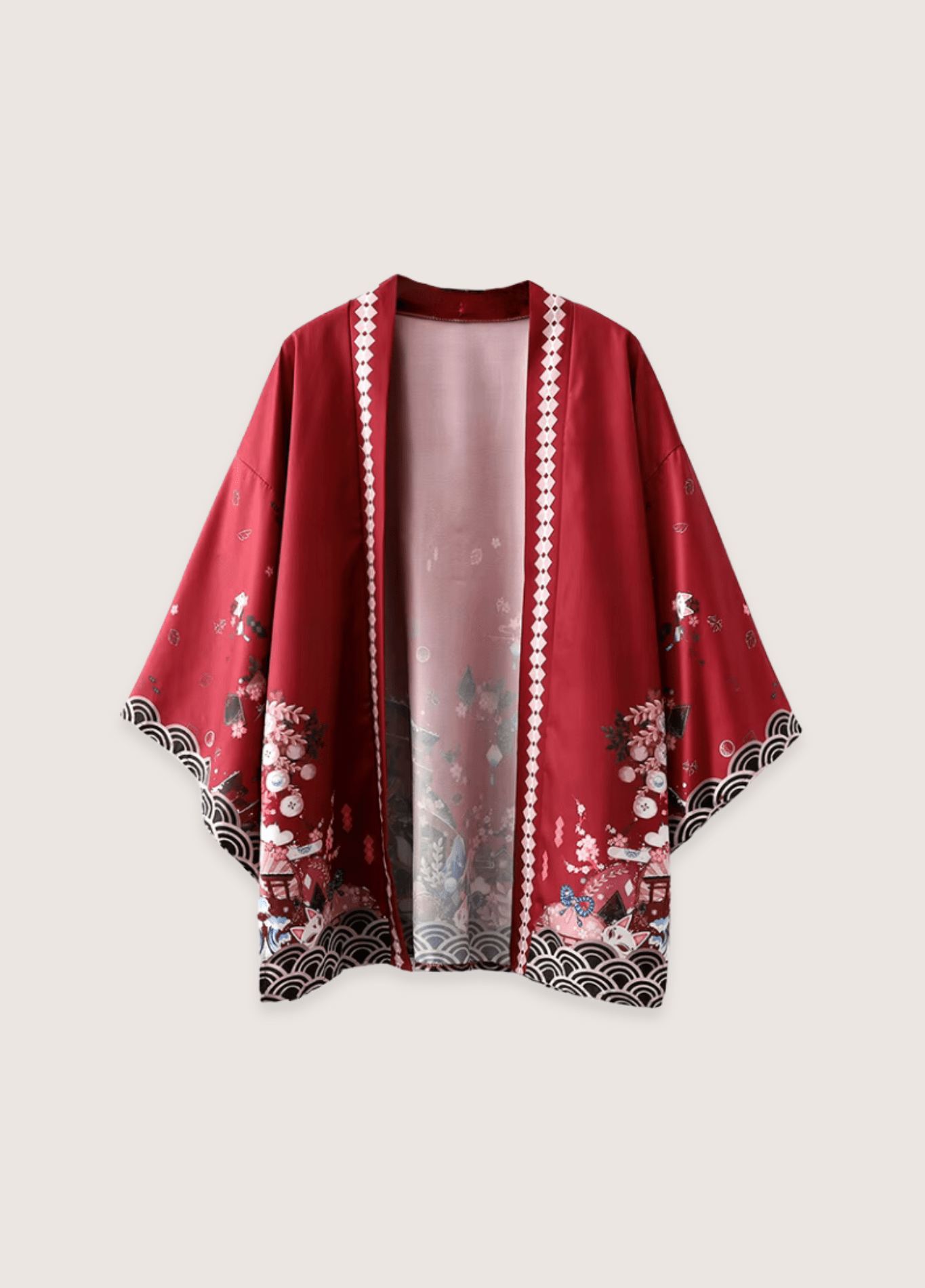 Kimono mixte motif cerisier rouge – Rouge Mystique