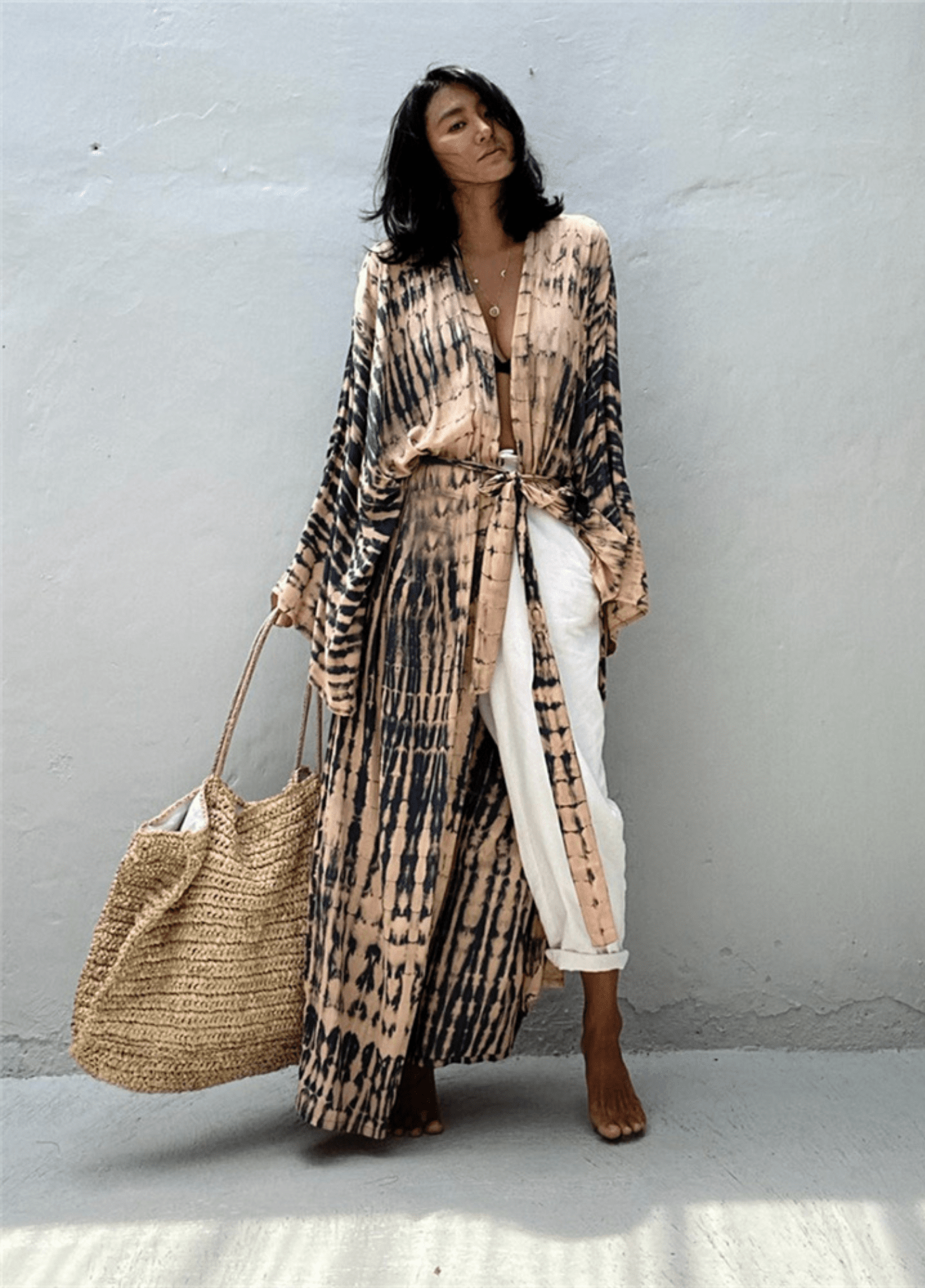 Kimono long femme viscose motif vague – Tie Dye