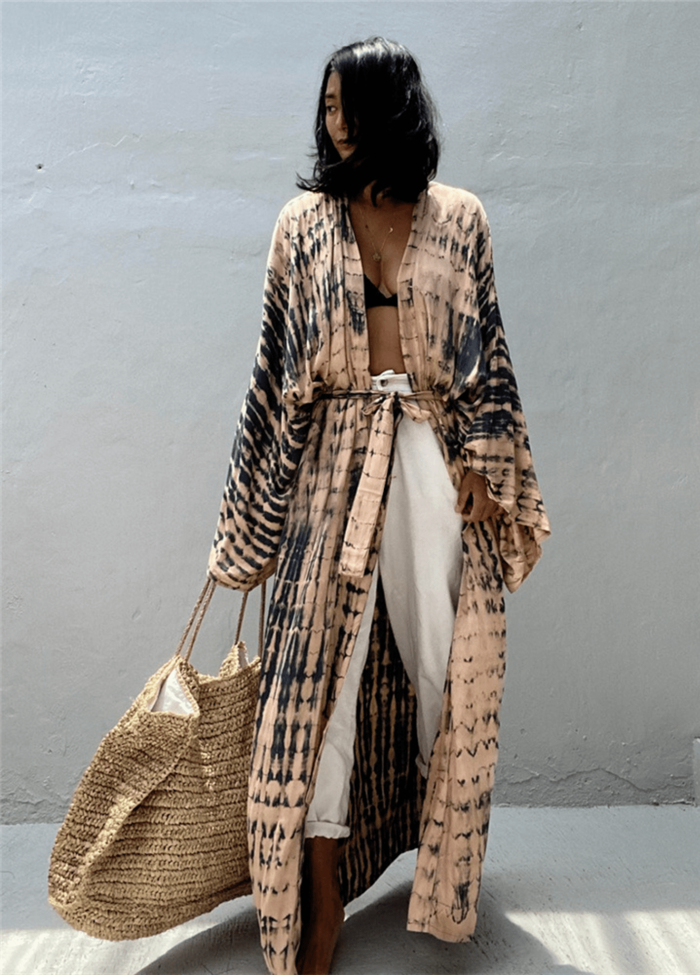 Kimono long femme viscose motif vague – Tie Dye