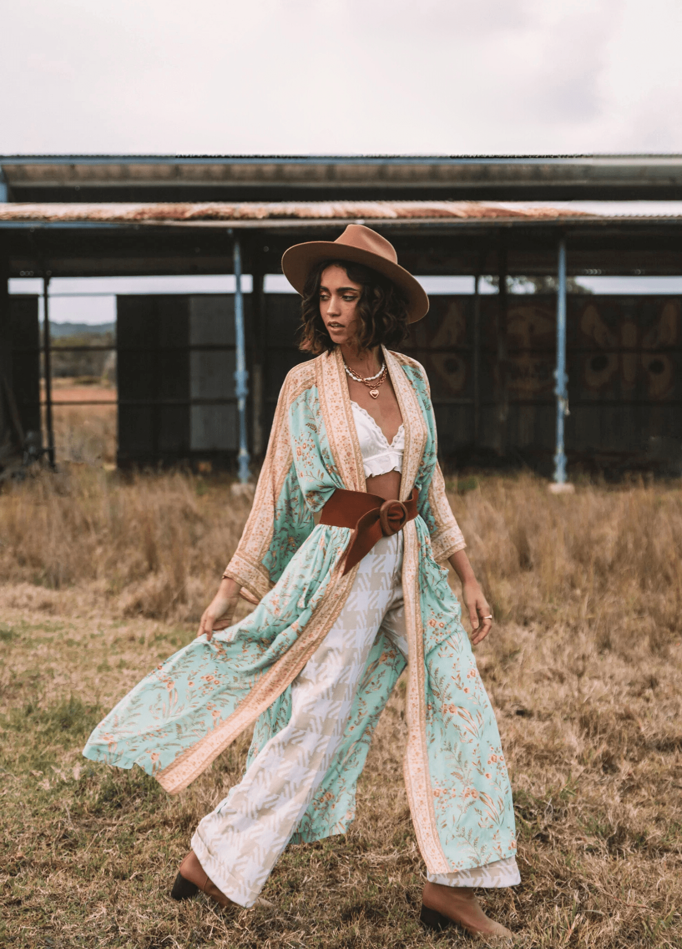 Kimono long femme motif pivoine bleu – Daisy Bohème