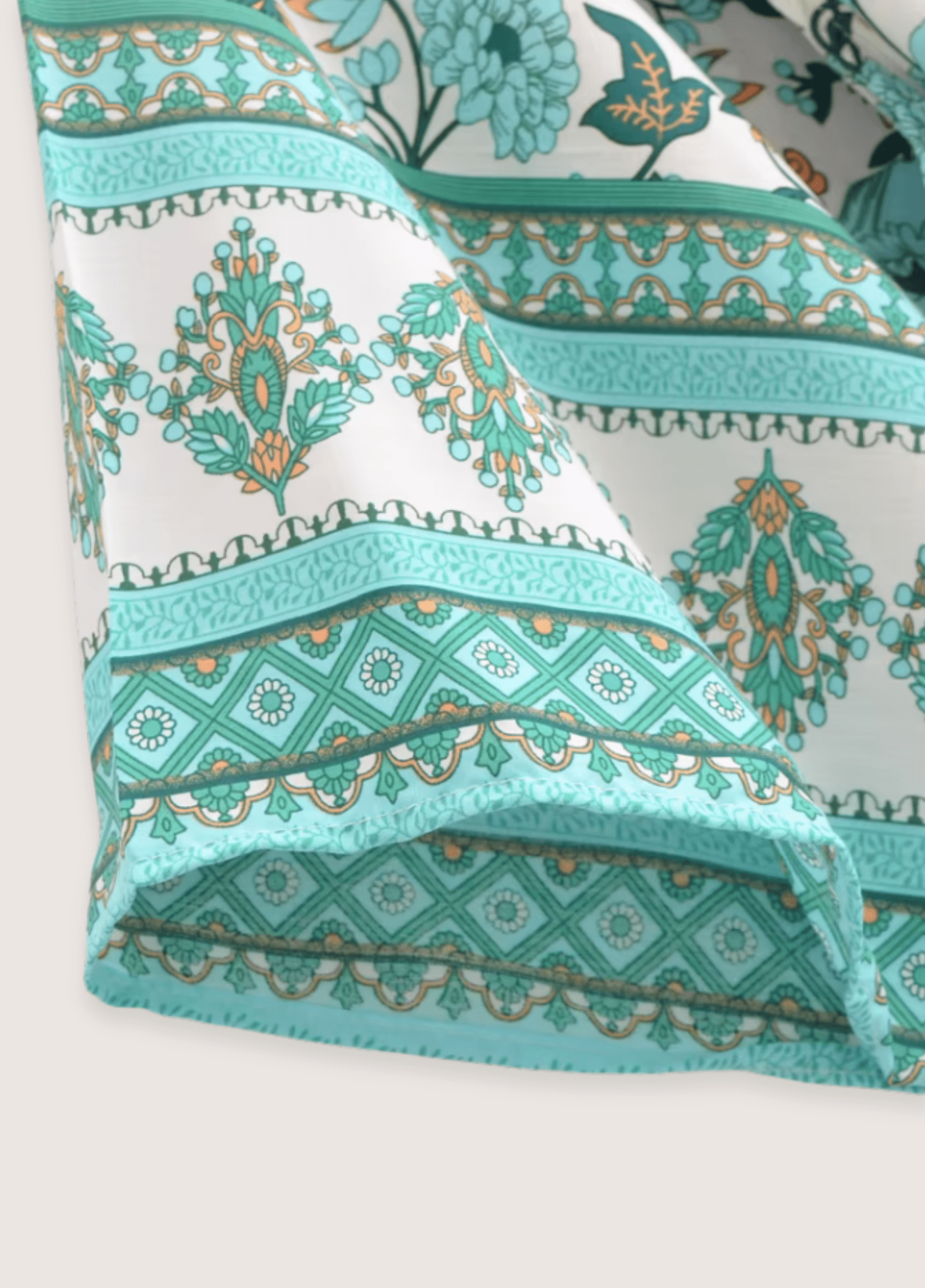 Kimono long femme viscose motif pivoine vert menthe – Calanque Bleue